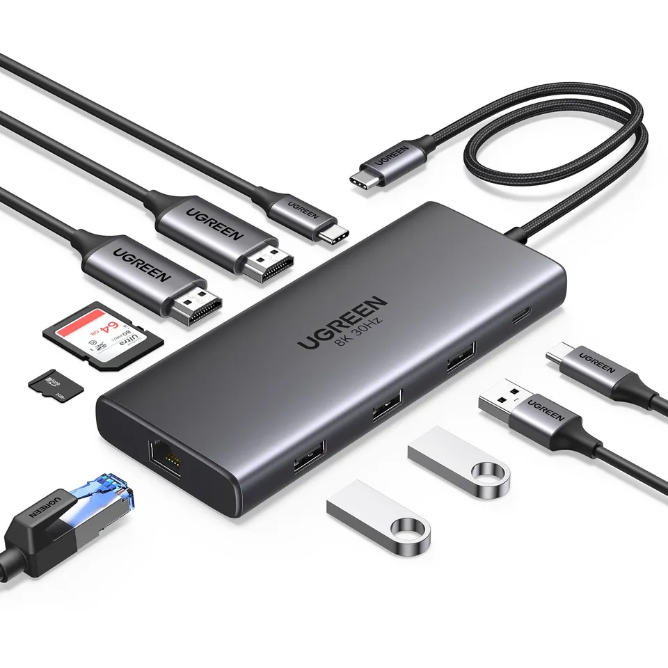 ugreen-revodok-pro-210-hub-usb-c-10-in-1-doppio-hdmi-4k60hz-8k30hz-pd-100w-ether image 1