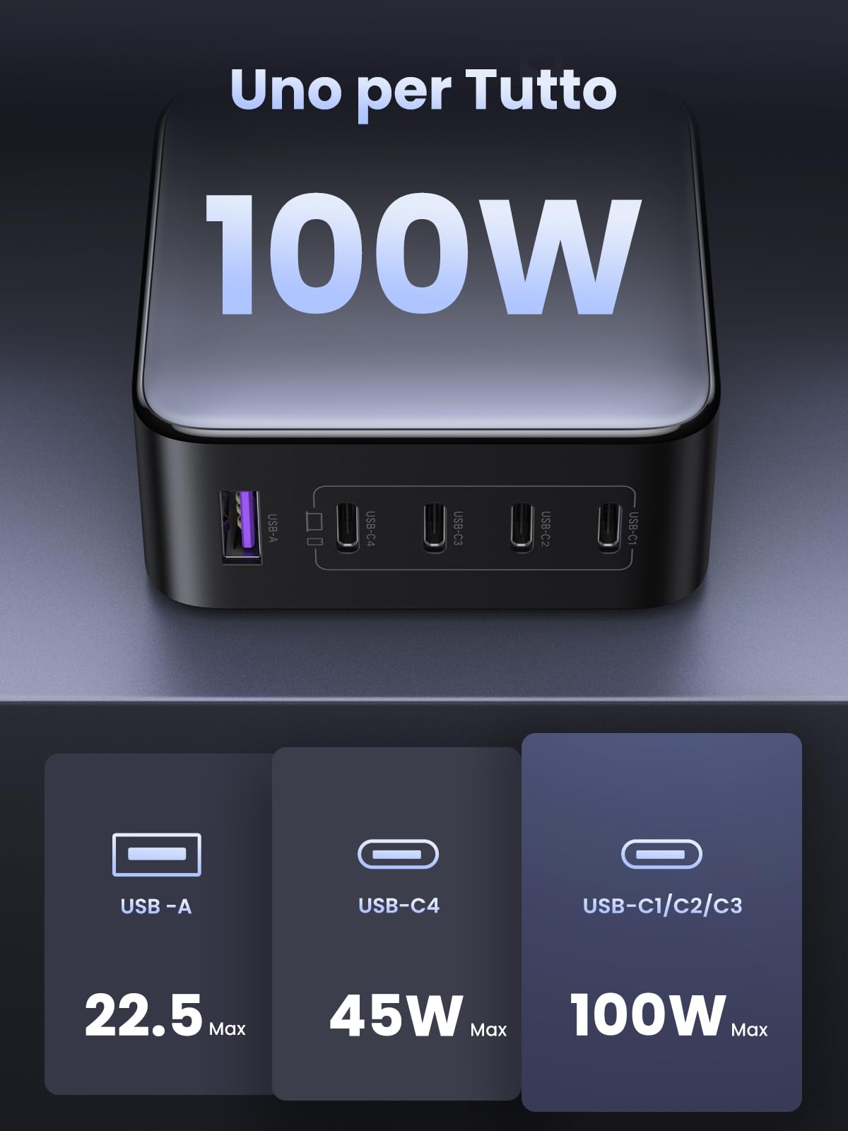 ugreen-nexode-100w-caricatore-usb-c-gan-5-porte-4-usb-c-usb-a image 5