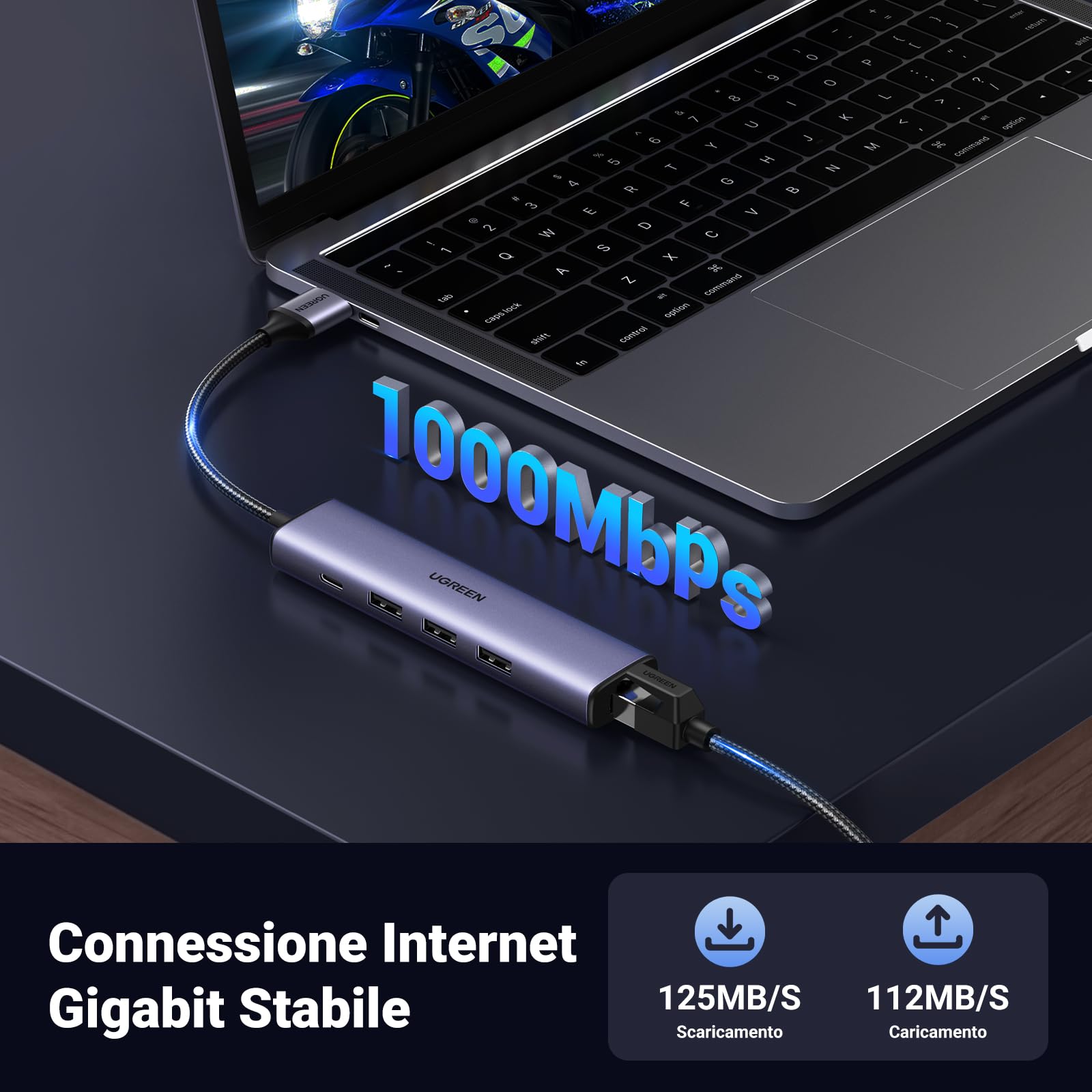 ugreen-hub-usb-3-0-ethernet-rj45-gigabit-5-in-1-in-alluminio image 3