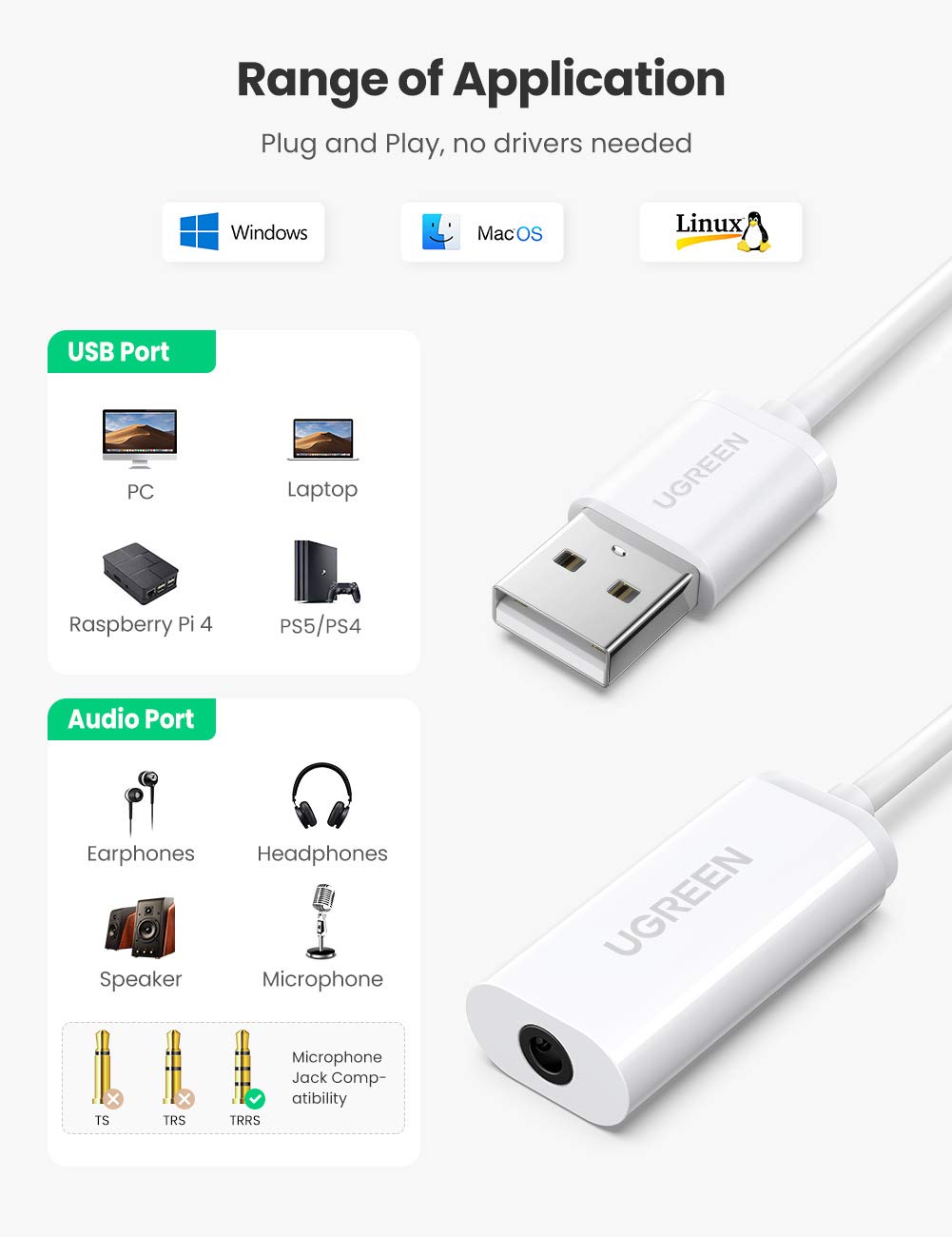 ugreen-scheda-audio-usb-esterna-stereo-usb-a-jack-3-5mm-con-microfono image 3