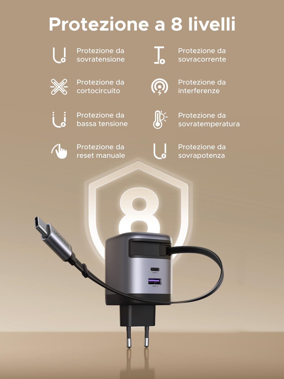 ugreen-nexode-45w-caricatore-usb-c-gan-con-cavo-retrattile-69cm image 7