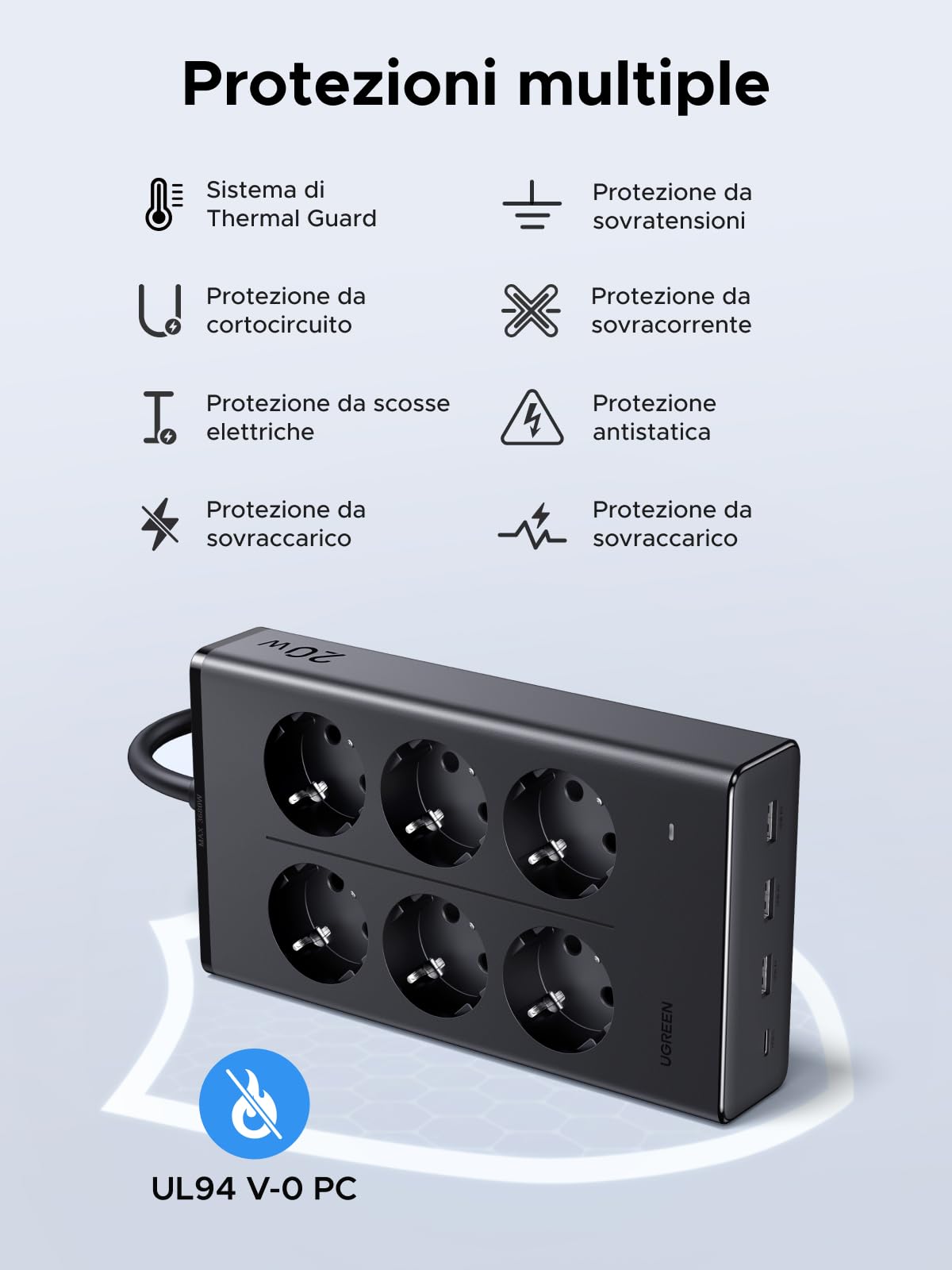 ugreen-ciabatta-multipresa-10-in-1-3680w-6-prese-ac-pd-20w-usb-c image 5
