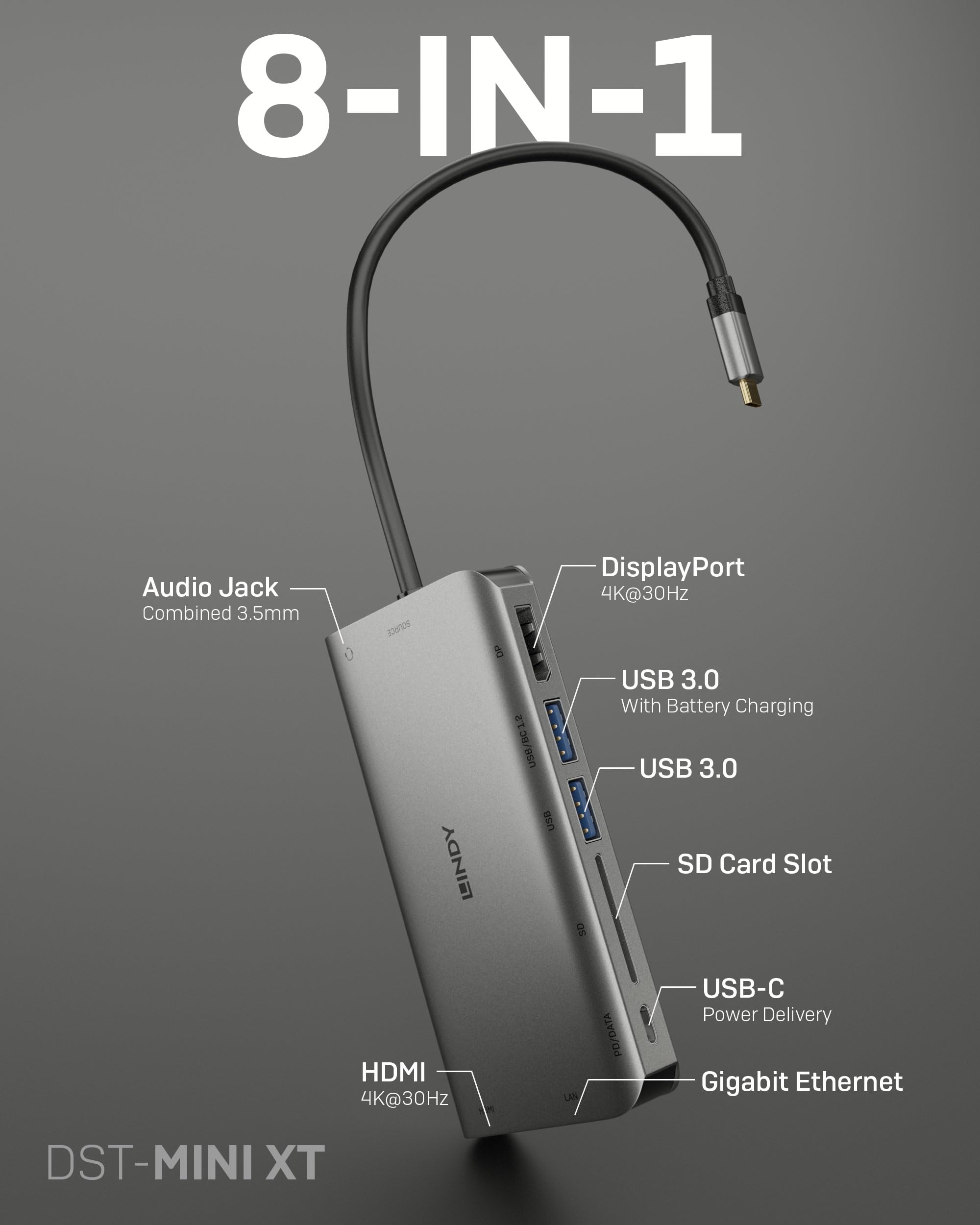 lindy-dst-mini-xt-mini-dock-usb-c-4k-con-hdmi-displayport-ethernet image 2
