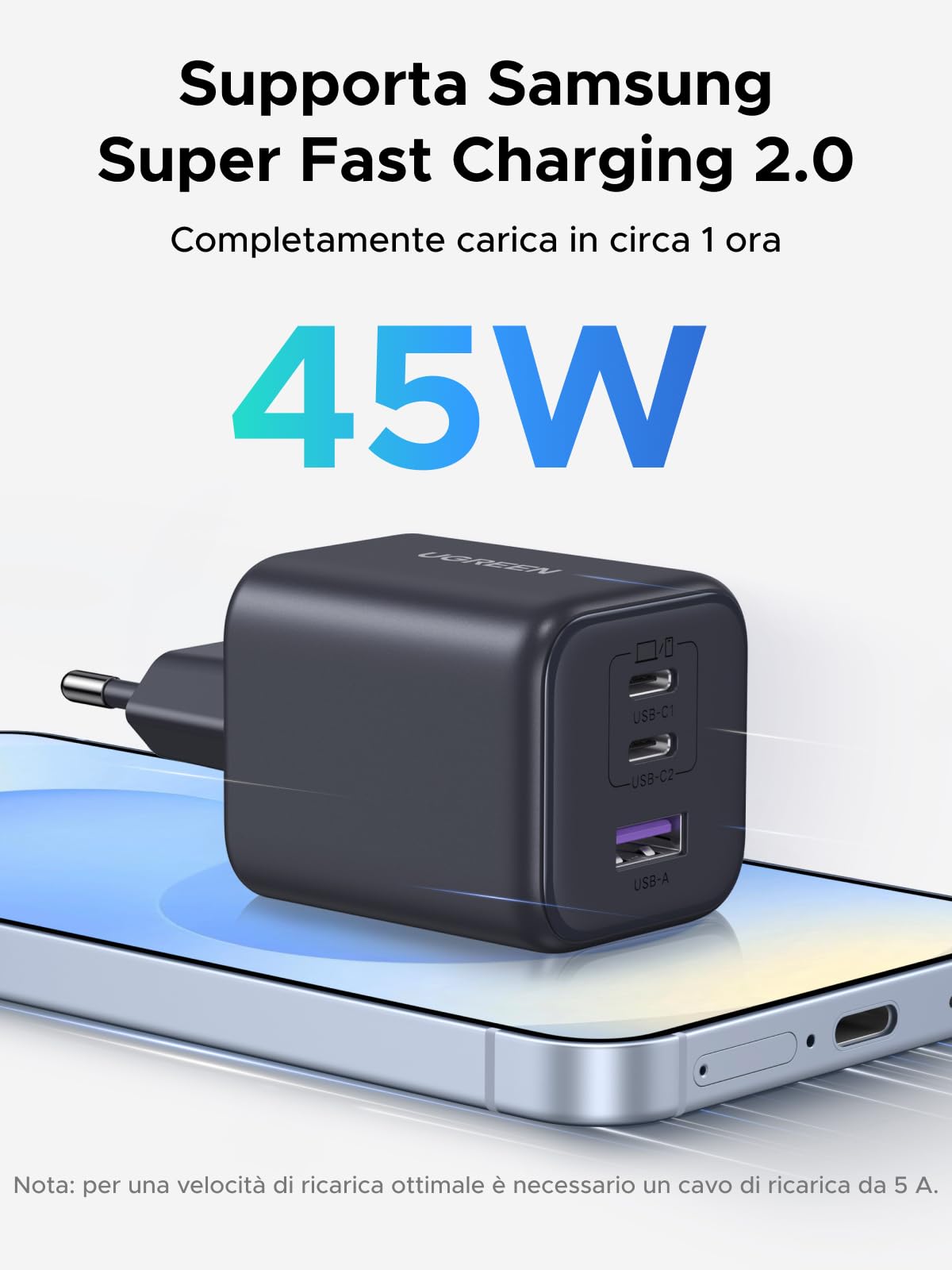 ugreen-zapix-caricatore-usb-c-45w-gan-3-porte-con-sfc-2-0-pps image 2