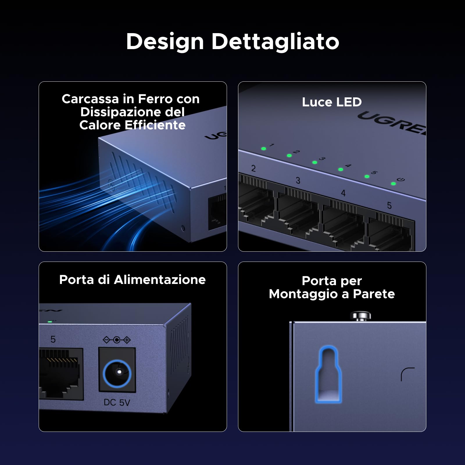 ugreen-switch-di-rete-5-porte-gigabit-gestibile-1000mbps-metallo image 6