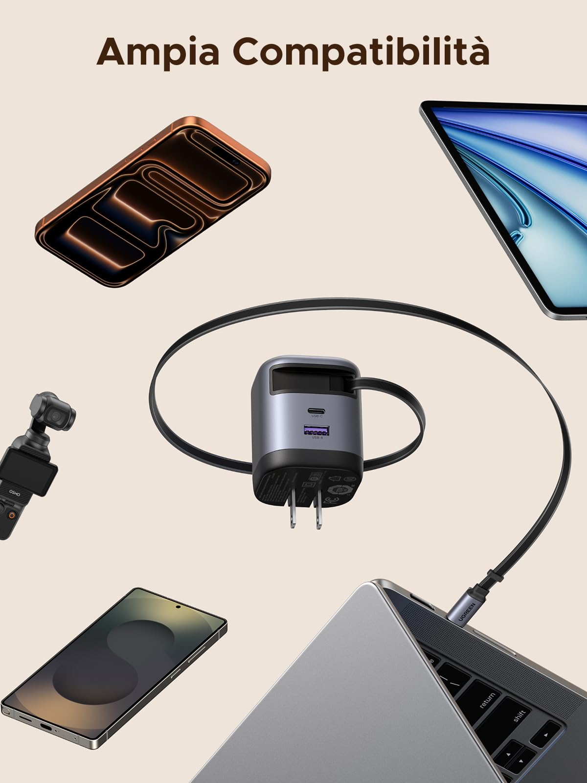 ugreen-nexode-45w-caricatore-usb-c-gan-con-cavo-retrattile-69cm image 8
