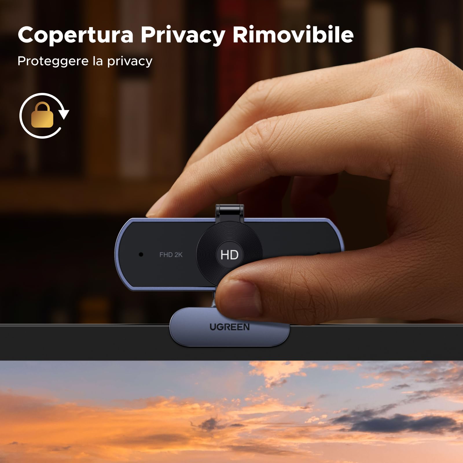 ugreen-webcam-2k-30fps-full-hd-usb-con-doppi-microfoni-grigio image 6