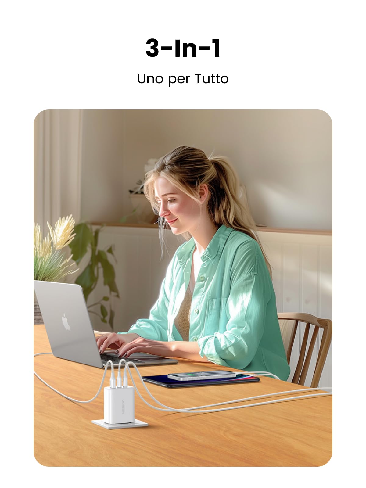 ugreen-zapix-caricatore-usb-c-gan-65w-3-porte-2c-1a-pd-3-0-pps-bianco image 3