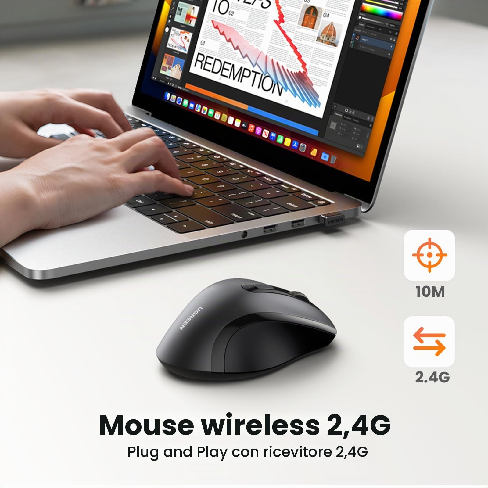 ugreen-mouse-wireless-ergonomico-2-4ghz-usb-1600-dpi image 2