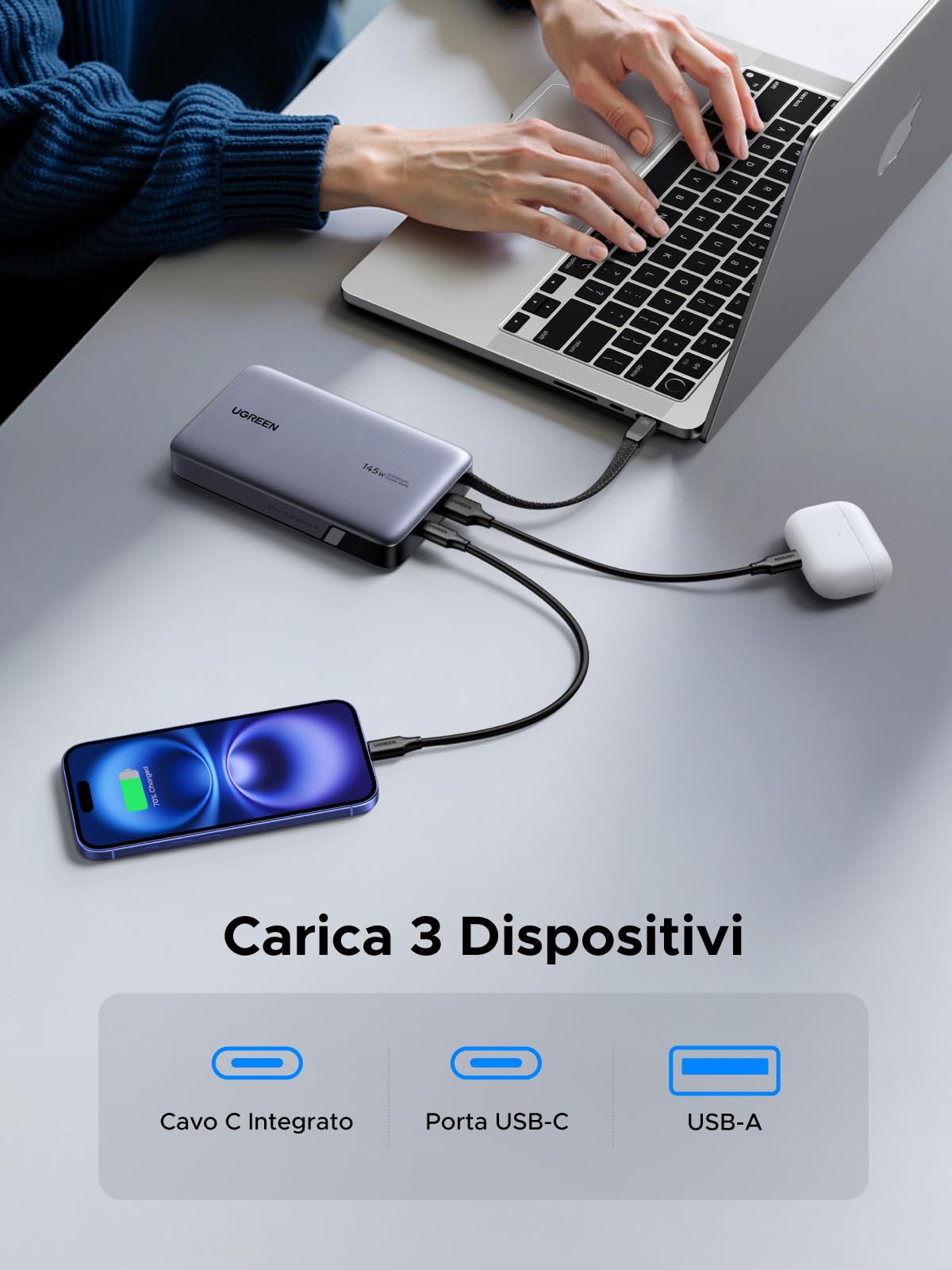 ugreen-nexode-power-bank-20000mah-145w-pd-100w-con-cavo-usb-c-integrato image 5