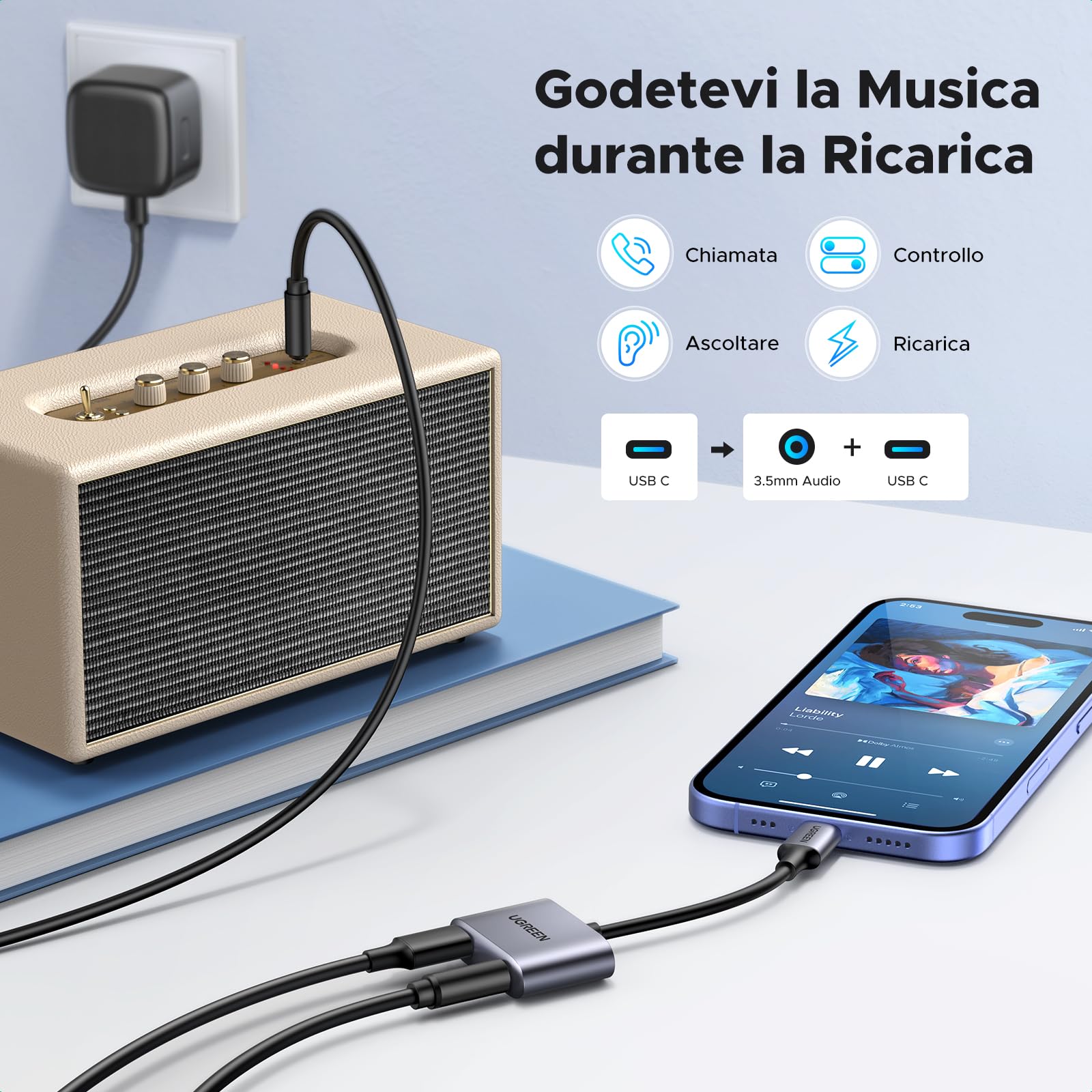 ugreen-adattatore-usb-c-a-jack-3-5mm-ricarica-rapida-pd-60w-con-chip-dac-24-bit- image 2