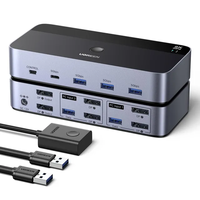 ugreen-switch-kvm-displayport-2x2-8k60hz-con-hub-usb-5gbps image 1