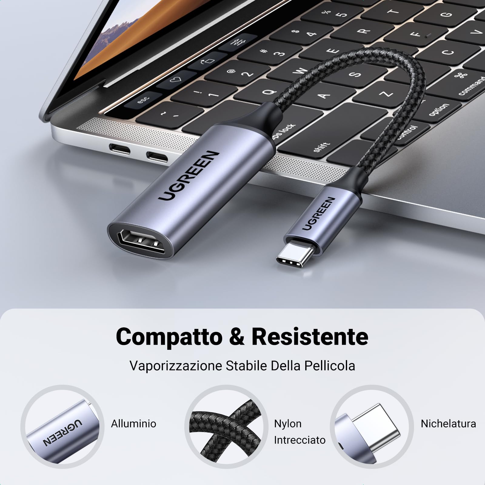 ugreen-adattatore-usb-c-a-hdmi-4k-60hz-2k-144hz-10-cm-nylon-e-alluminio-dex-thun image 7