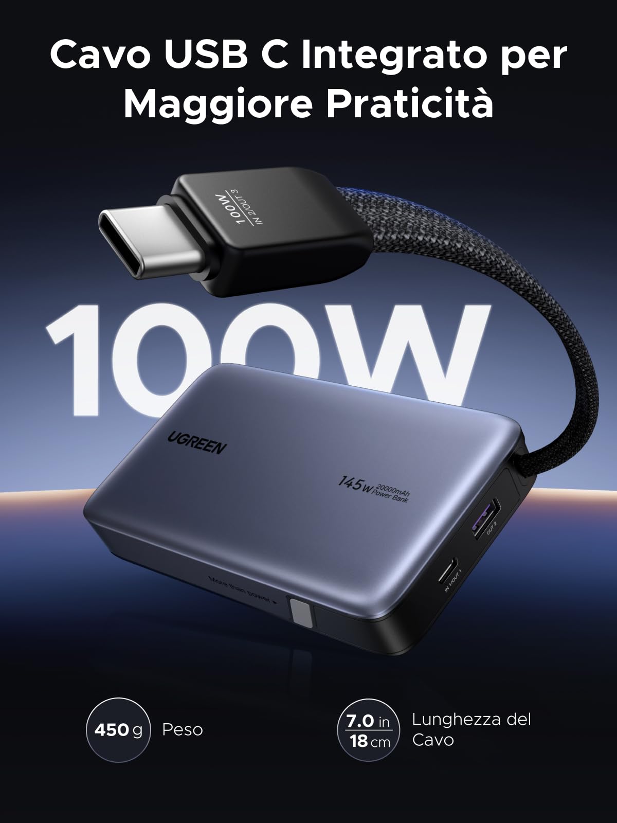 ugreen-nexode-power-bank-20000mah-145w-pd-100w-con-cavo-usb-c-integrato image 6