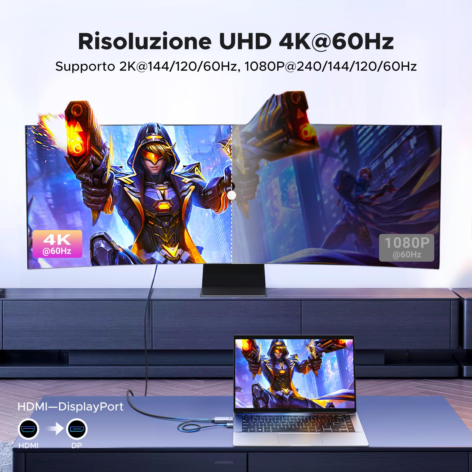 ugreen-cavo-hdmi-a-displayport-4k-60hz-2m-con-alimentazione-usb-a image 3