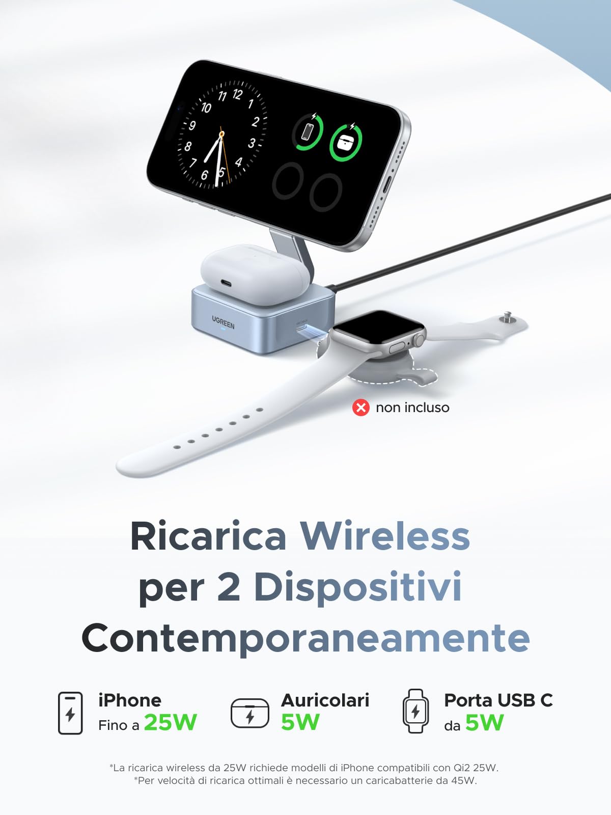 ugreen-magflow-qi2-stazione-ricarica-wireless-2-in-1-25w-per-iphone-airpods image 3