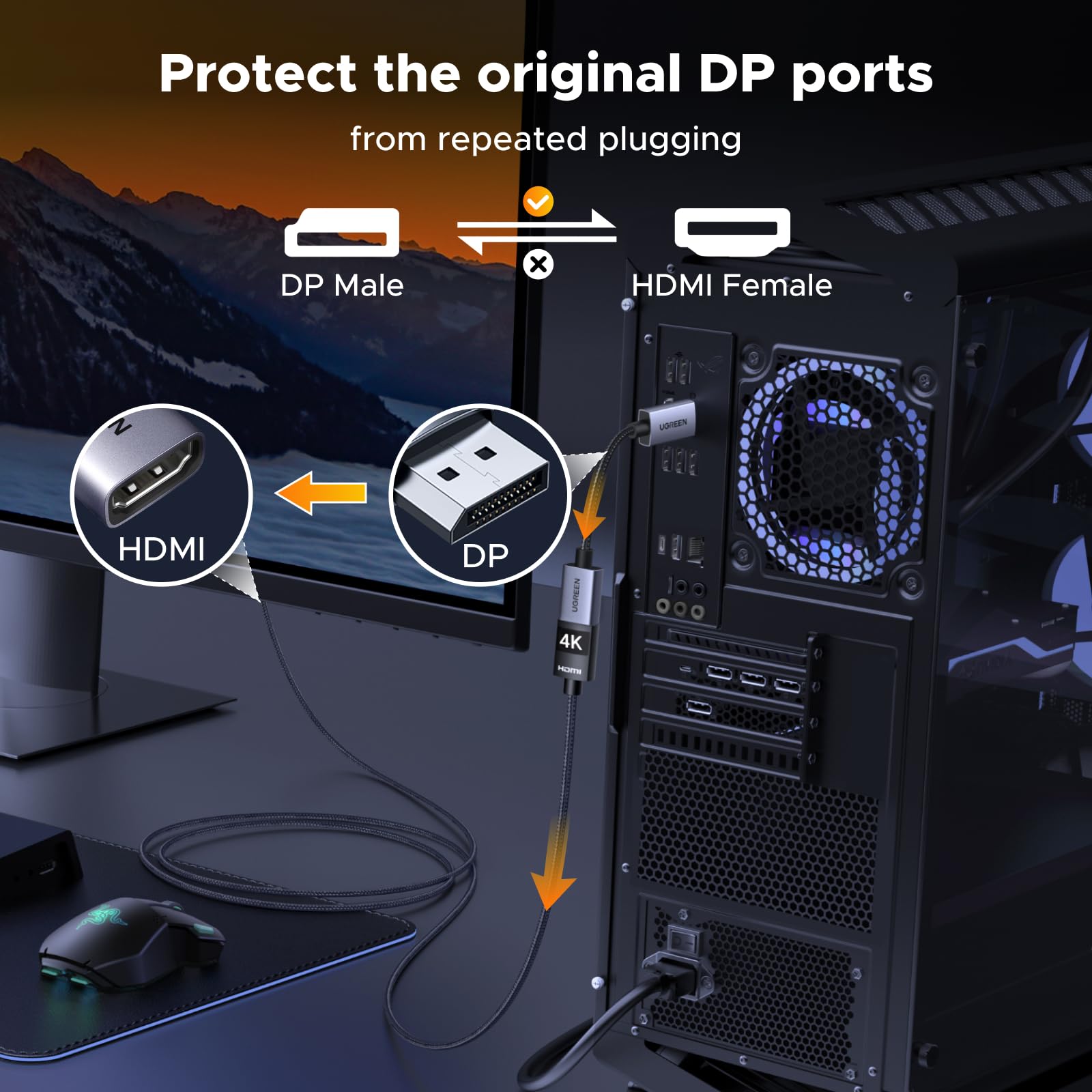 ugreen-adattatore-displayport-a-hdmi-4k-30hz-confezione-2-pezzi-unidirezionale image 4