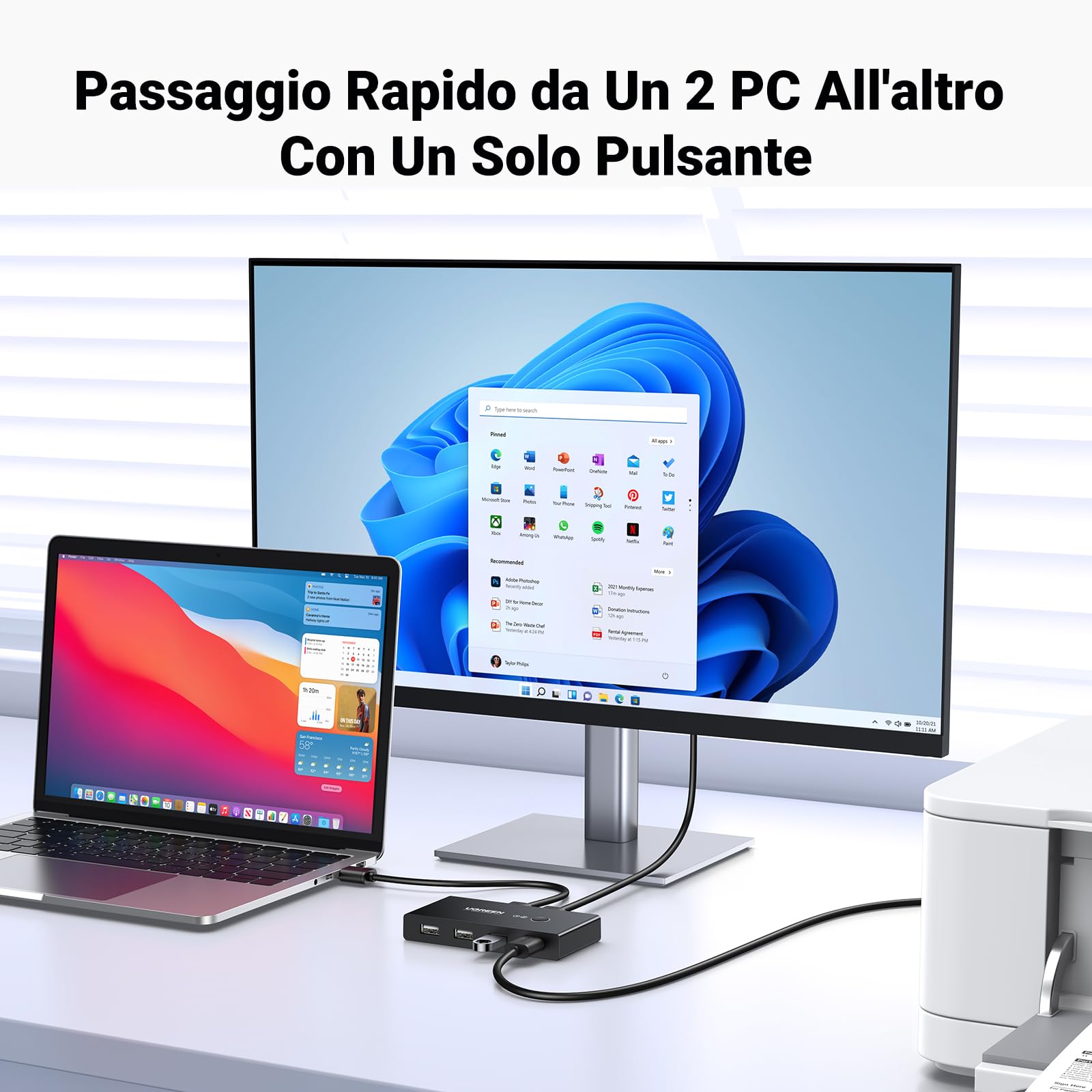 ugreen-switch-usb-2-0-a-4-porte-per-2-pc-commutatore-2-in-4-out-con-2-cavi image 4