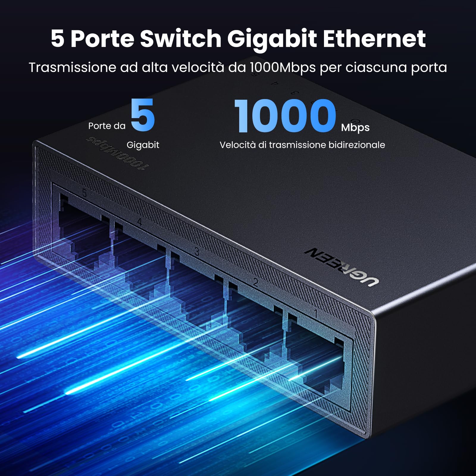 ugreen-switch-di-rete-ethernet-5-porte-gigabit-10-100-1000-mbps-rj45 image 3