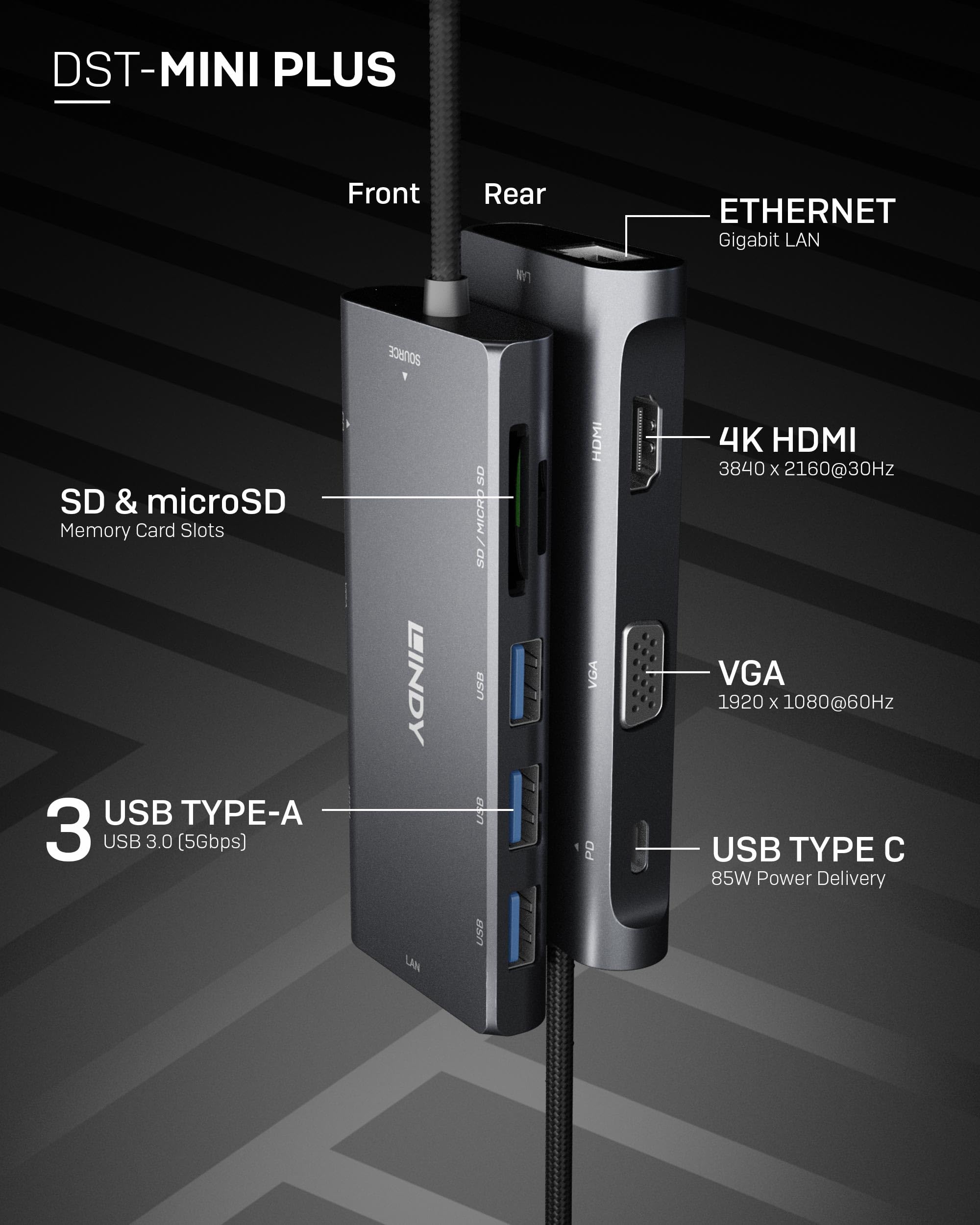 lindy-mini-docking-station-usb-c-con-hdmi-4k-vga-ethernet-e-power-delivery-100w image 2