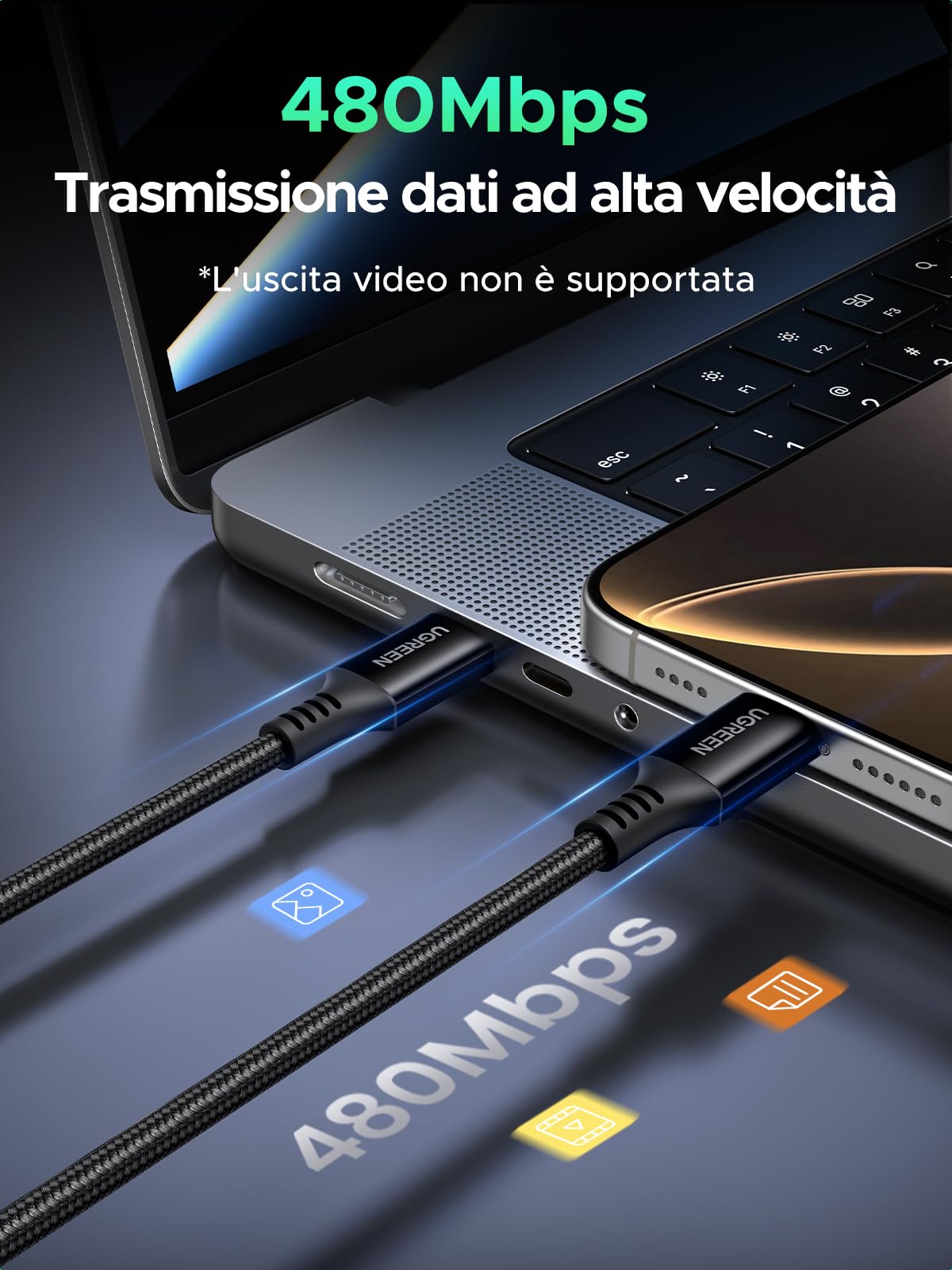 ugreen-zapix-cavo-usb-c-a-usb-c-100w-pd-3-0-1m-nylon image 6