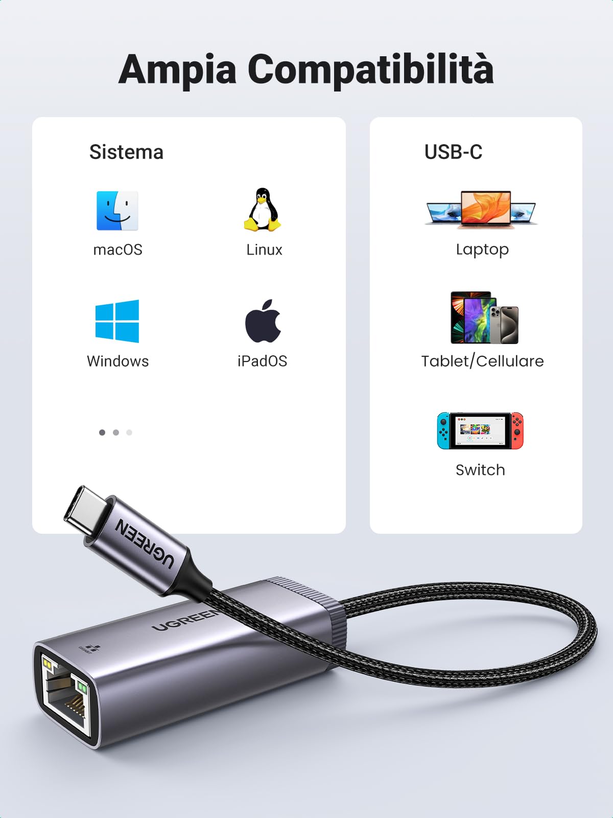 ugreen-adattatore-ethernet-usb-c-a-rj45-gigabit-1000mbps-nylon-alluminio image 4