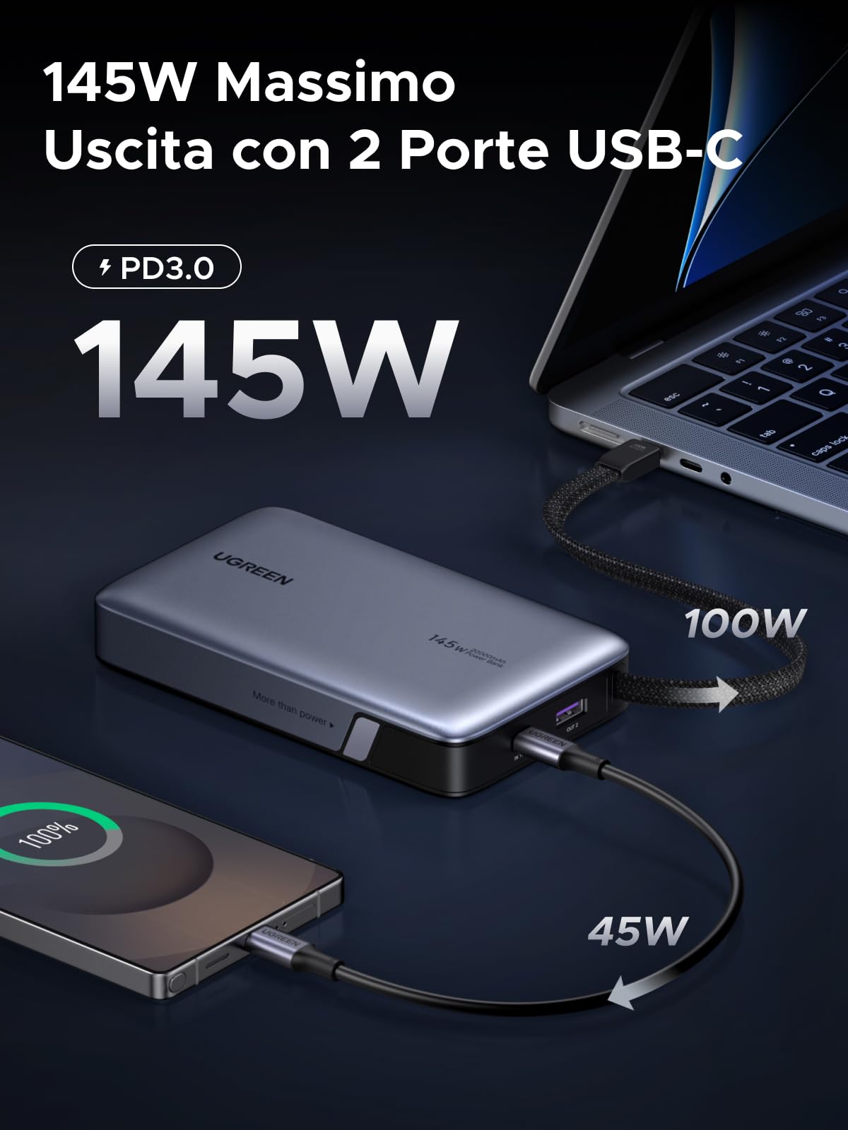 ugreen-nexode-power-bank-20000mah-145w-pd-100w-con-cavo-usb-c-integrato image 4