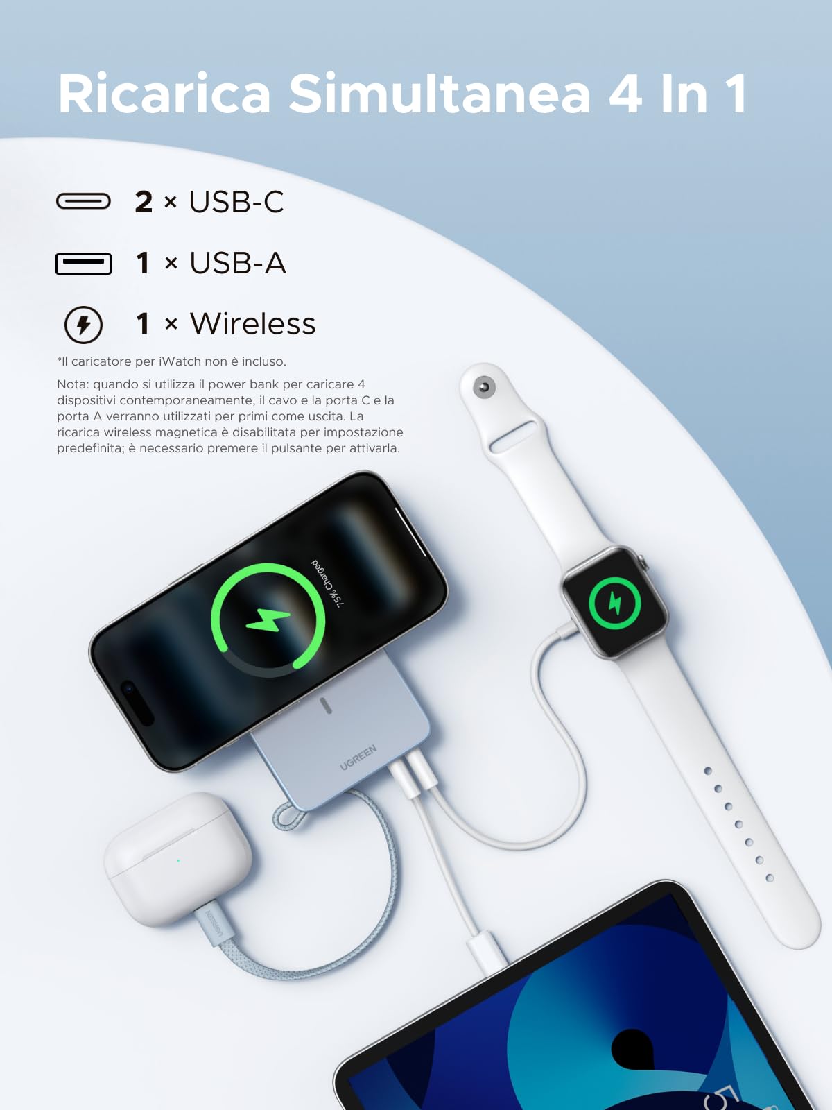 ugreen-magflow-power-bank-magnetico-20000mah-qi2-25w-con-cavo-usb-c-pd-45w image 5