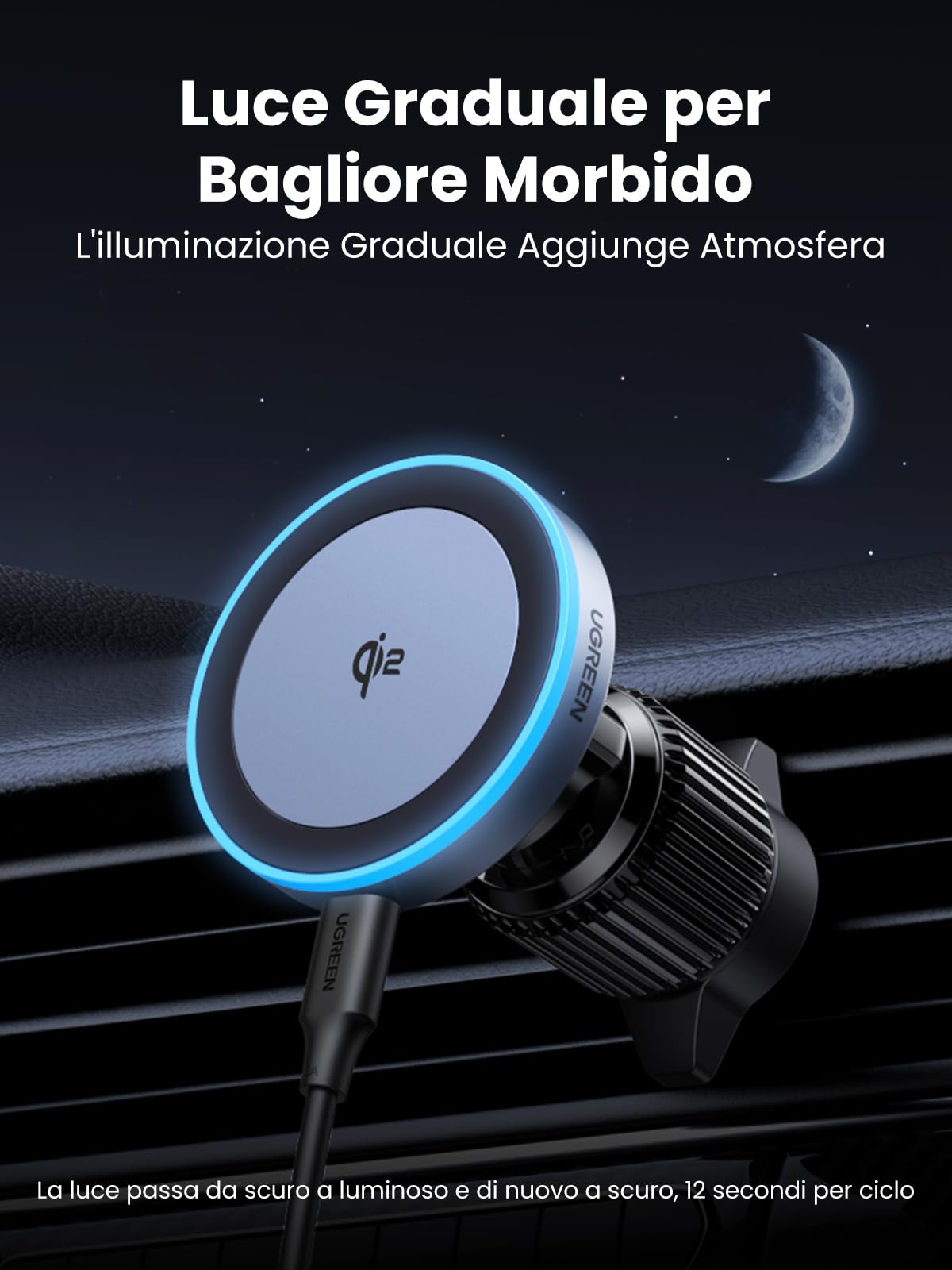 ugreen-magflow-qi2-15w-caricatore-wireless-magnetico-da-auto-per-bocchetta-aria image 7