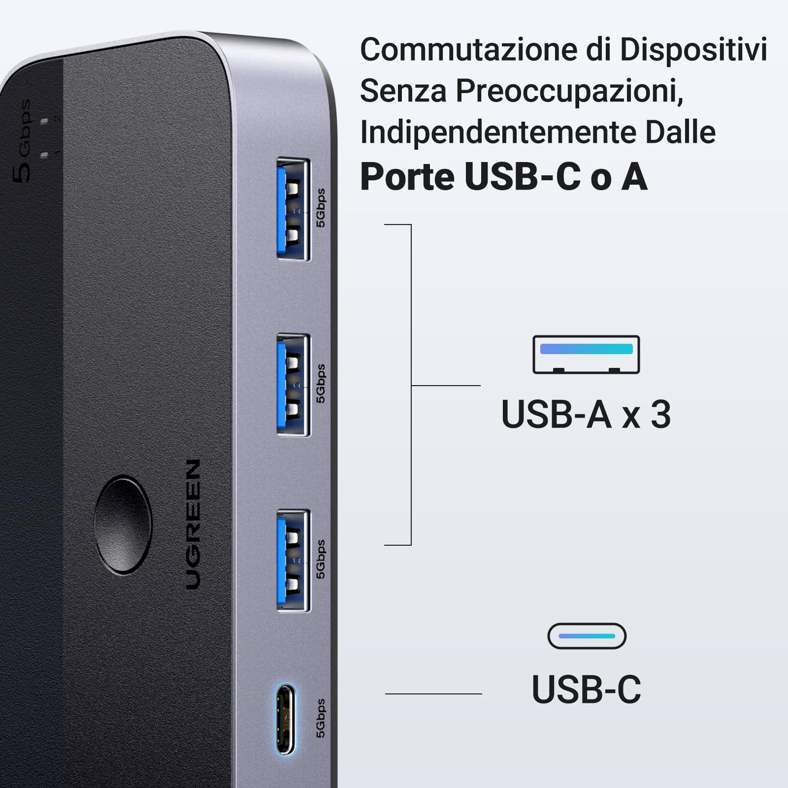ugreen-switch-kvm-usb-3-0-5-gbps-2-in-4-out-con-controllo-da-tavolo image 3