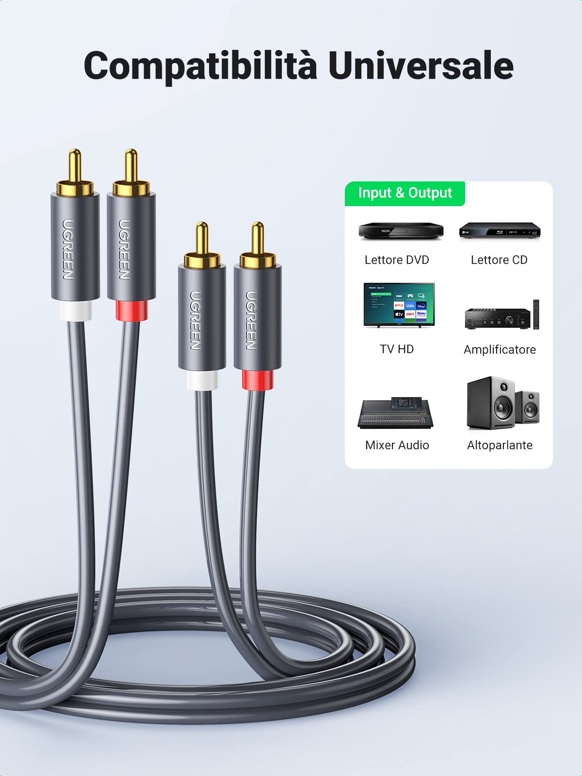 ugreen-cavo-rca-stereo-2rca-maschio-2m-oro-per-hi-fi-e-home-theater image 3