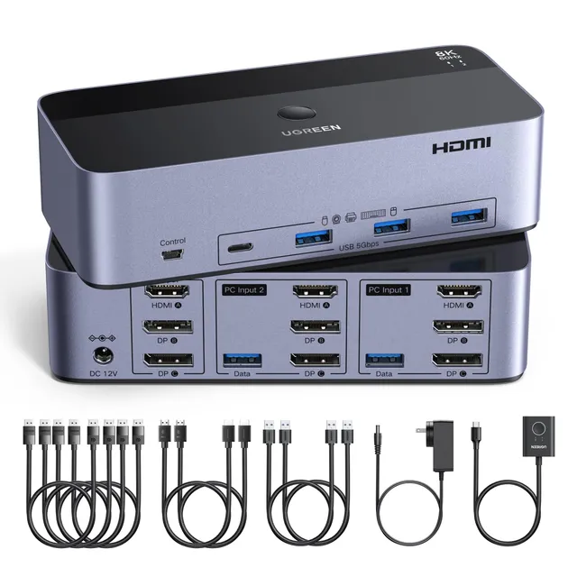 ugreen-switch-kvm-hdmi-dp-2-pc-x-3-monitor-8k-60hz-con-3x-usb-a-1x-usb-c-5gbps image 1