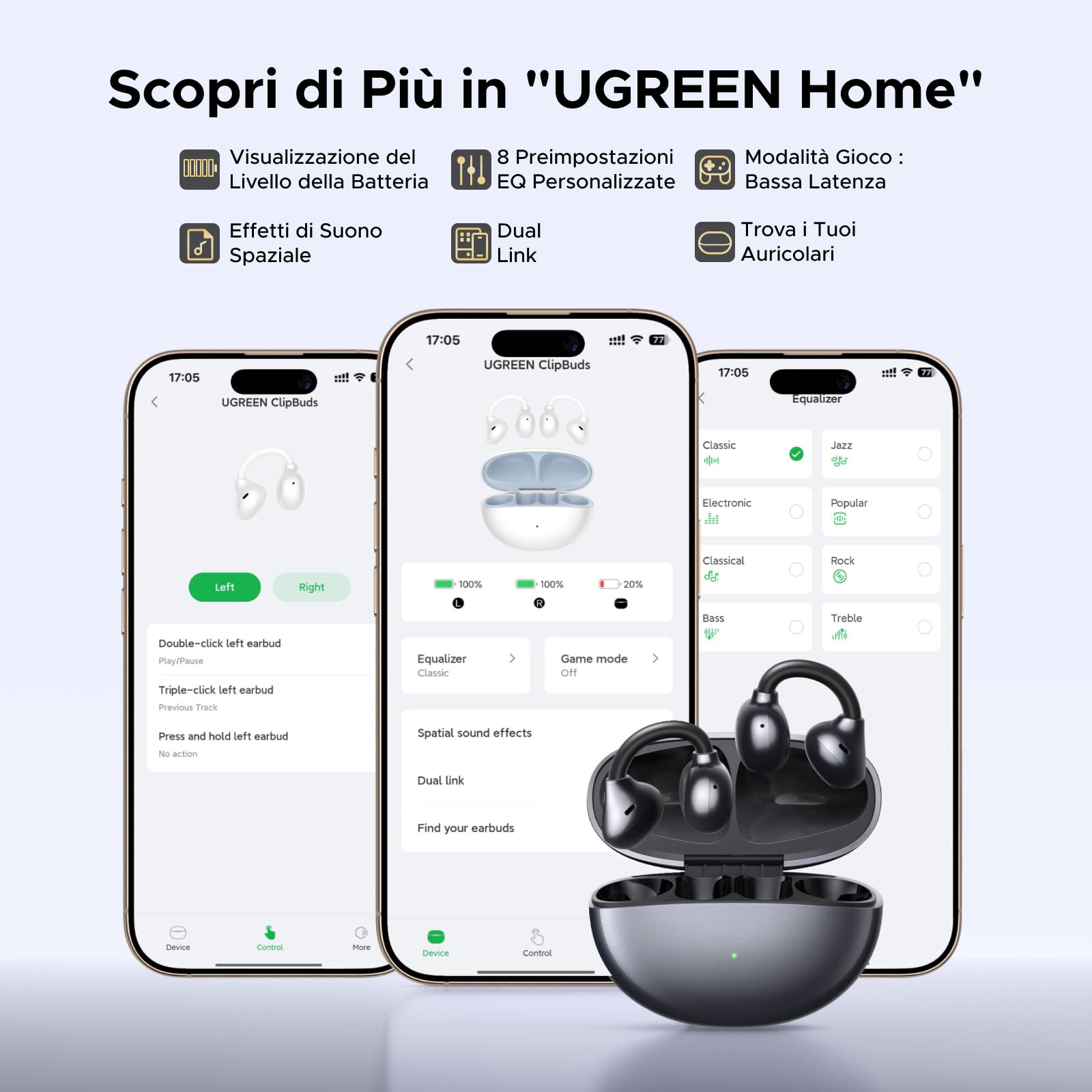 ugreen-hitune-clipbuds-cuffie-bluetooth-clip-on-ipx5-usb-c-nere image 8