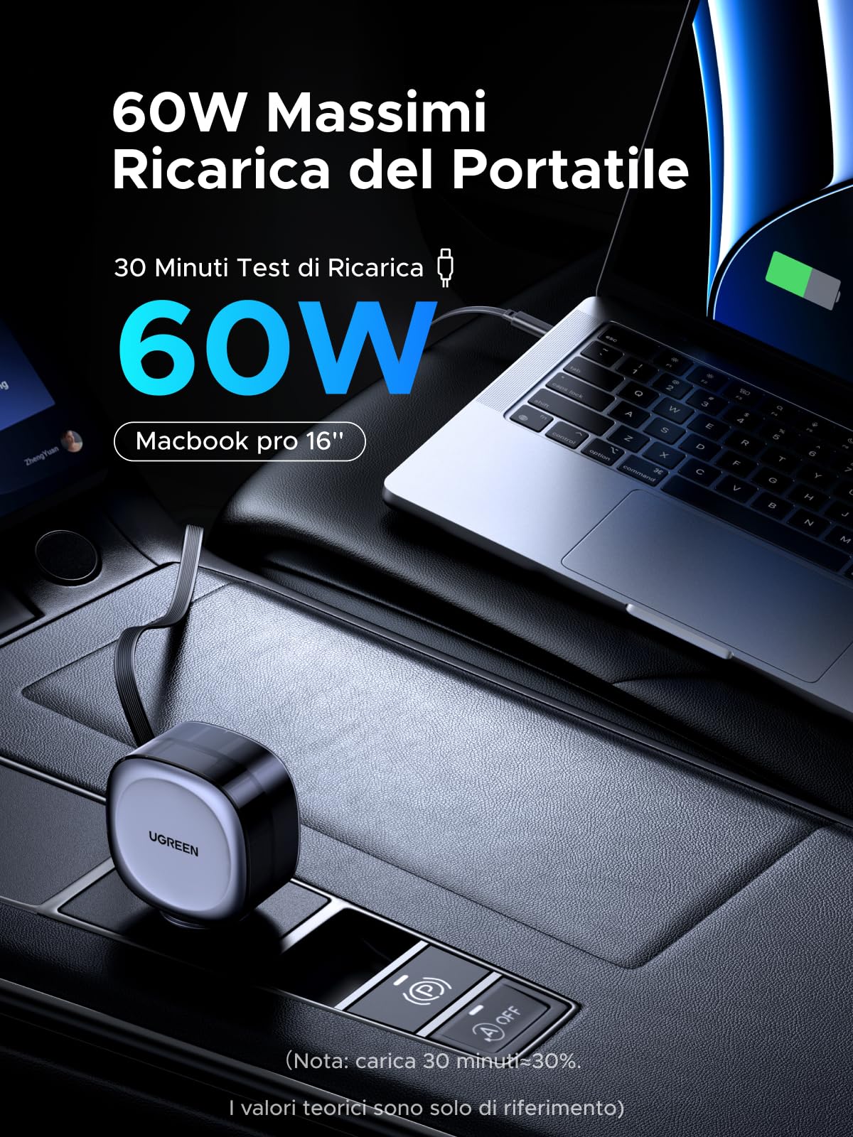 ugreen-caricatore-auto-usb-c-retrattile-75w-3-porte-pd-qc-pps-con-cavo-75cm image 3
