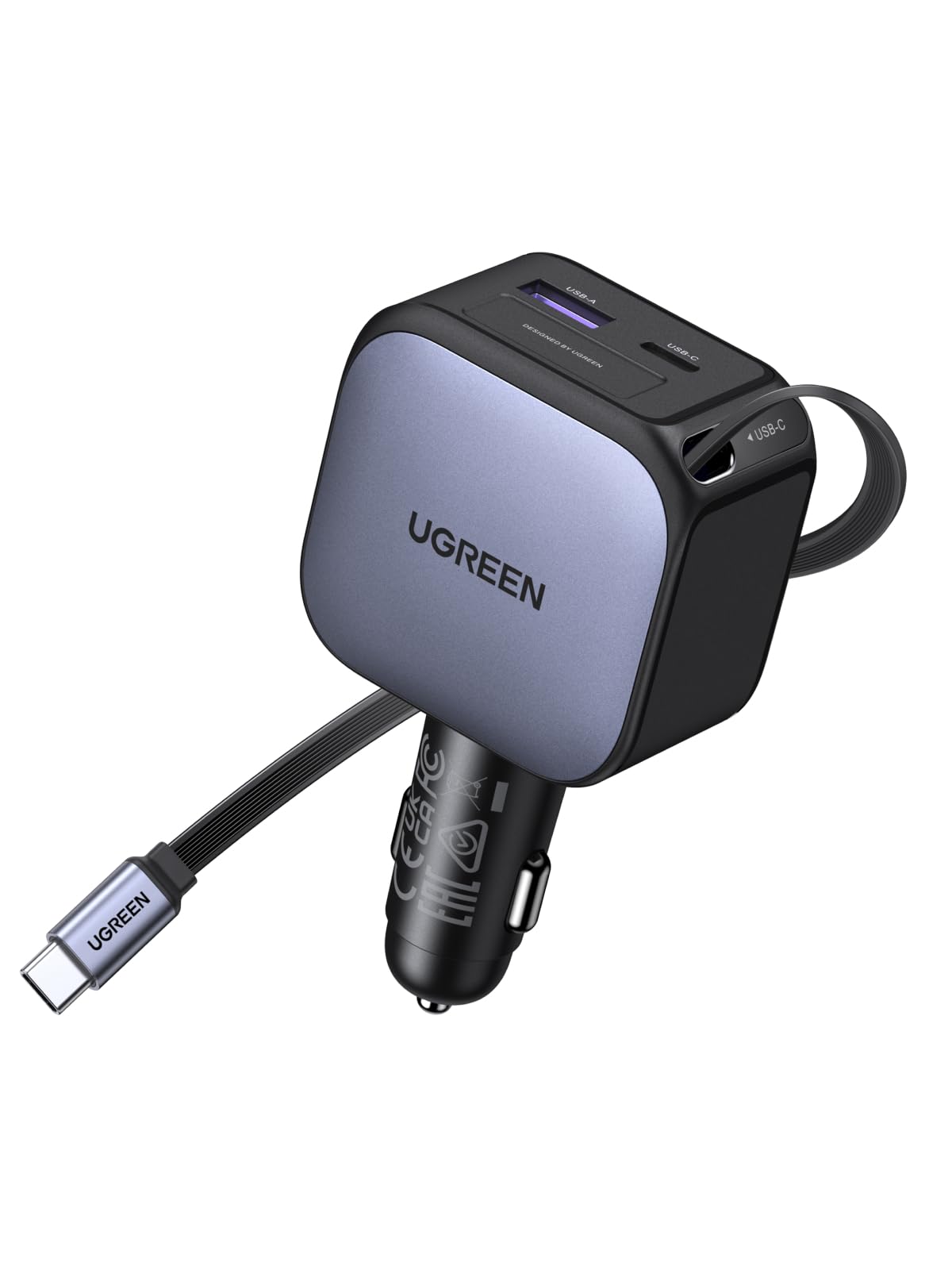 ugreen-nexode-caricatore-auto-usb-c-retrattile-90w-3-porte image 1