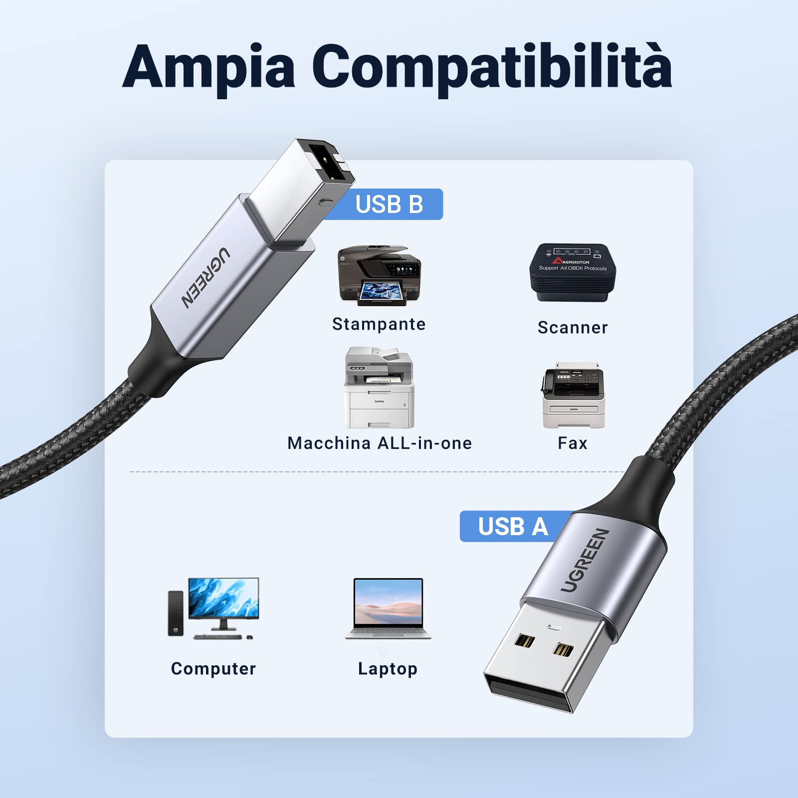ugreen-cavo-stampante-usb-2-0-type-a-a-type-b-2m-nylon-alluminio image 2