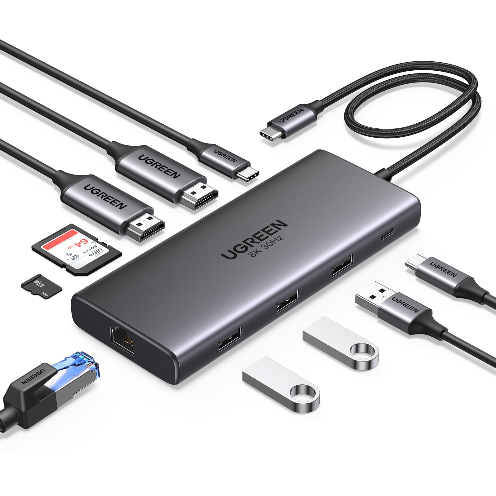 ugreen-revodok-pro-210-hub-usb-c-10-in-1-doppio-hdmi-4k60hz-8k30hz-pd-100w-ether image 1