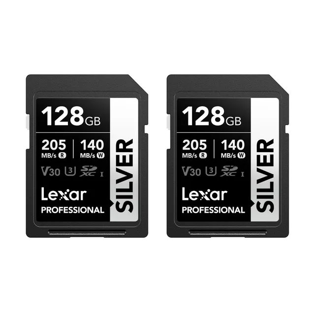 lexar-silver-sdxc-128gb-2-pack-uhs-i-u3-v30-205mb-s-per-foto-4k60 image 1