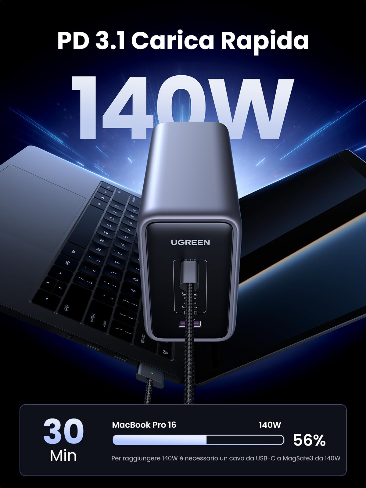 ugreen-nexode-caricatore-usb-c-gan-300w-5-in-1-con-cavo-240w-1-5m image 3