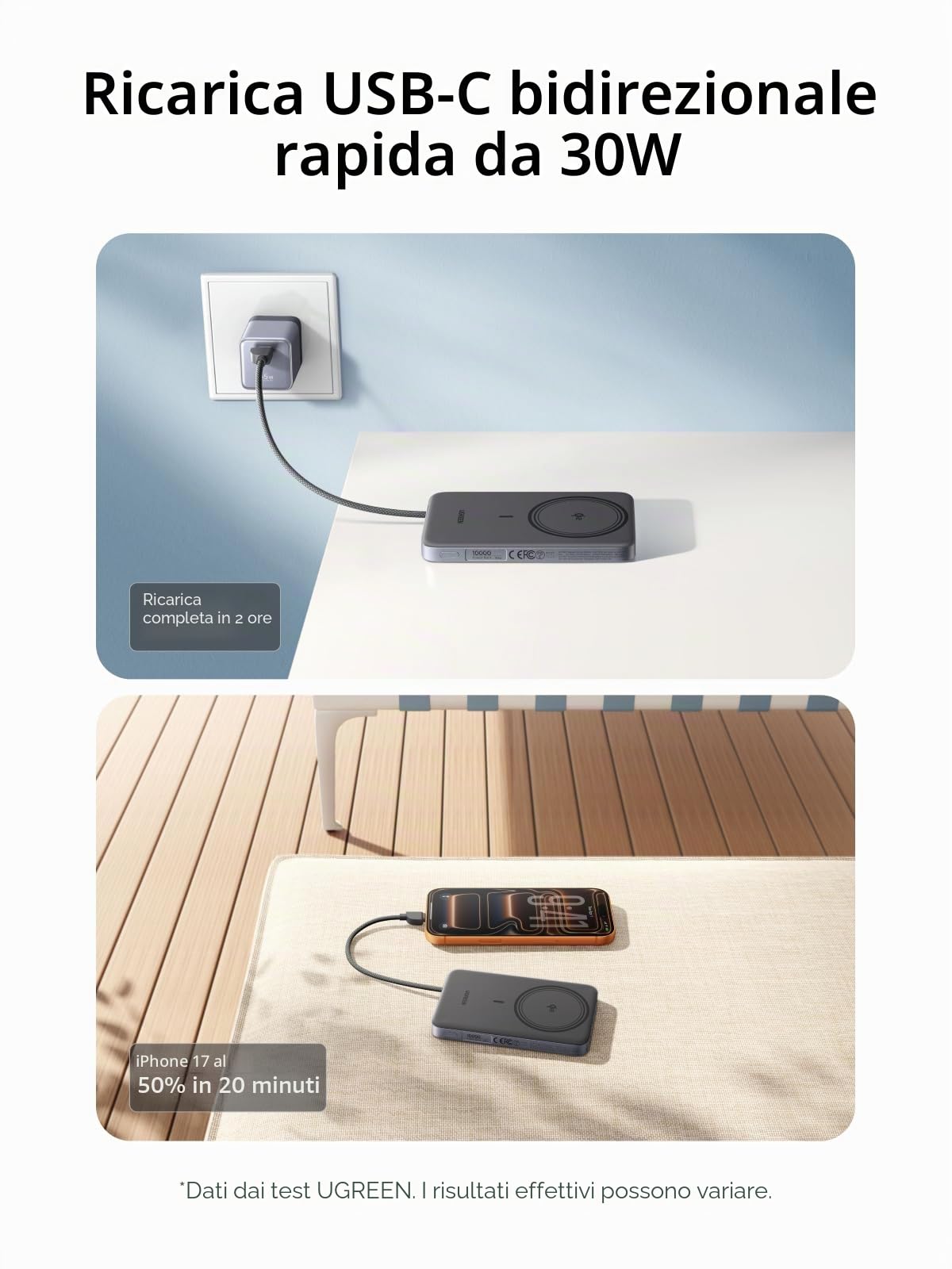 ugreen-magflow-air-power-bank-magnetico-qi2-15w-10000mah-pd-30w-grigio image 3
