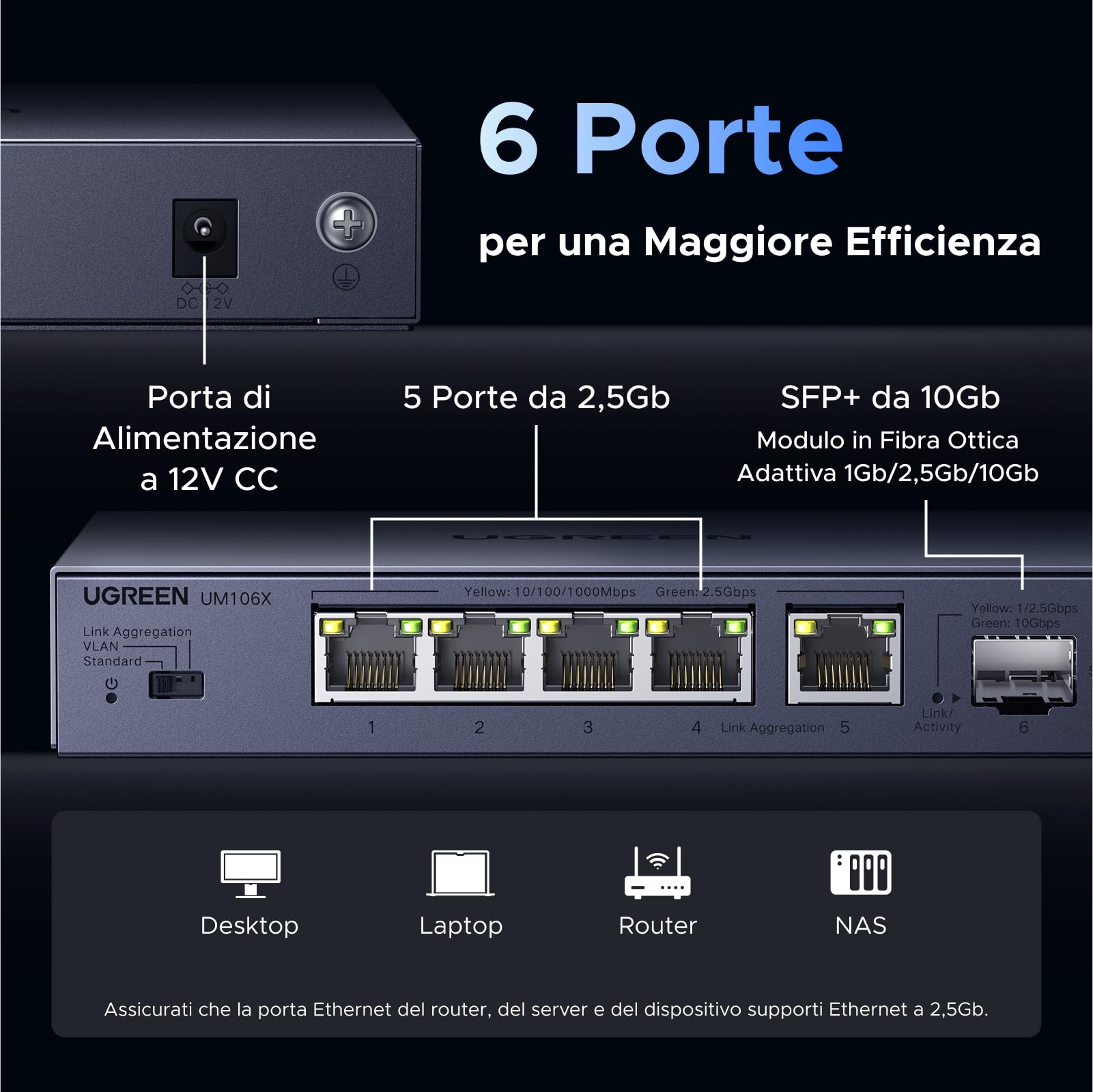 ugreen-switch-ethernet-2-5g-a-6-porte-5x2-5g-1x10g-sfp image 3