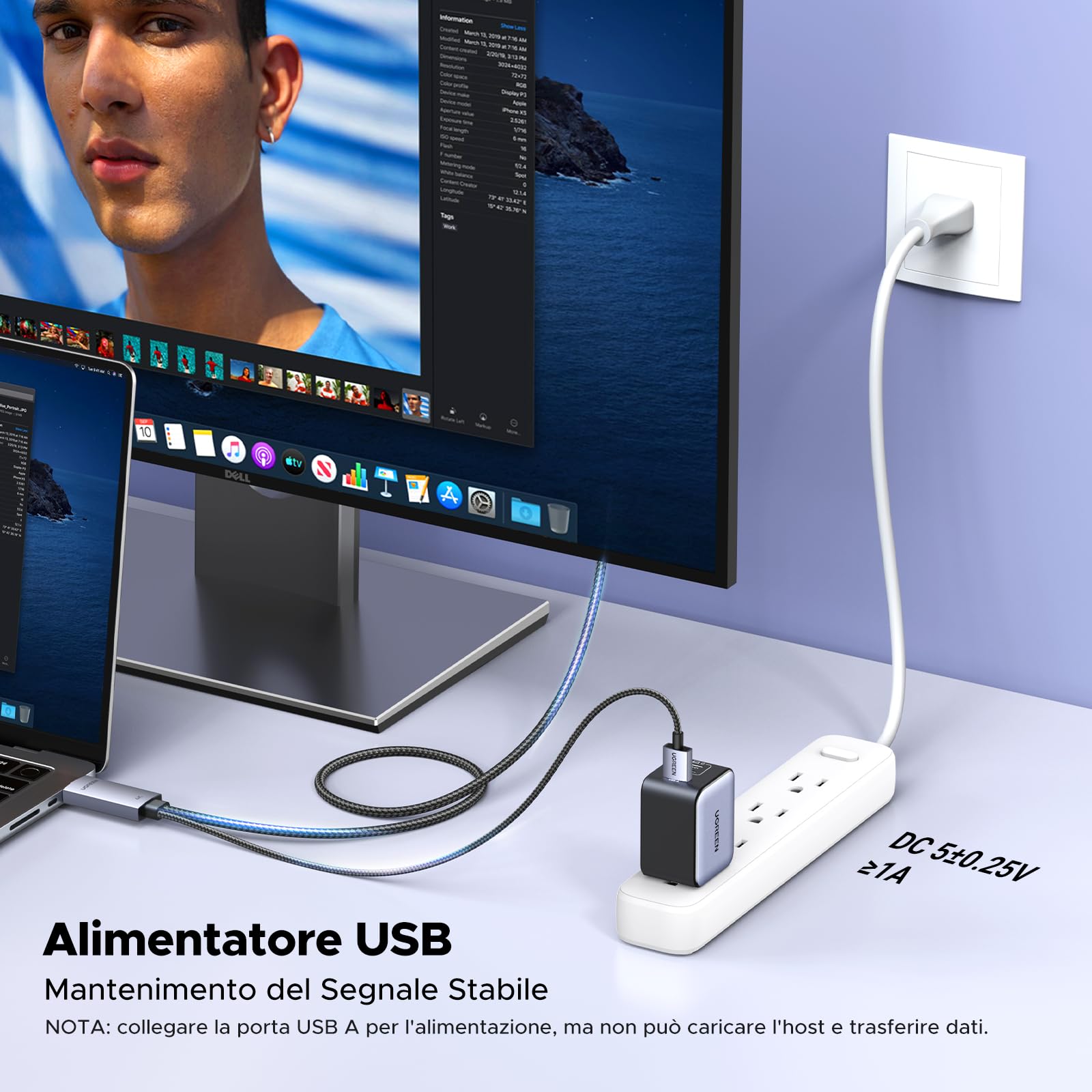 ugreen-cavo-hdmi-a-displayport-4k-60hz-2m-con-alimentazione-usb-a image 7