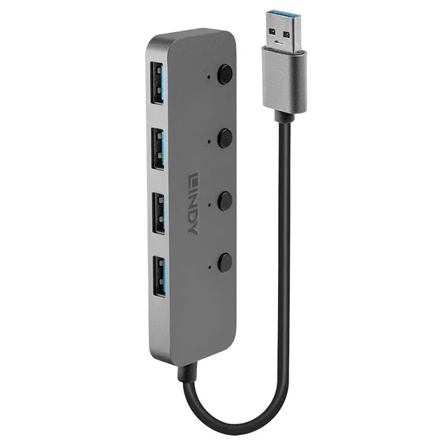 lindy-43309-hub-usb-3-0-a-4-porte-con-interruttori-on-off image 1