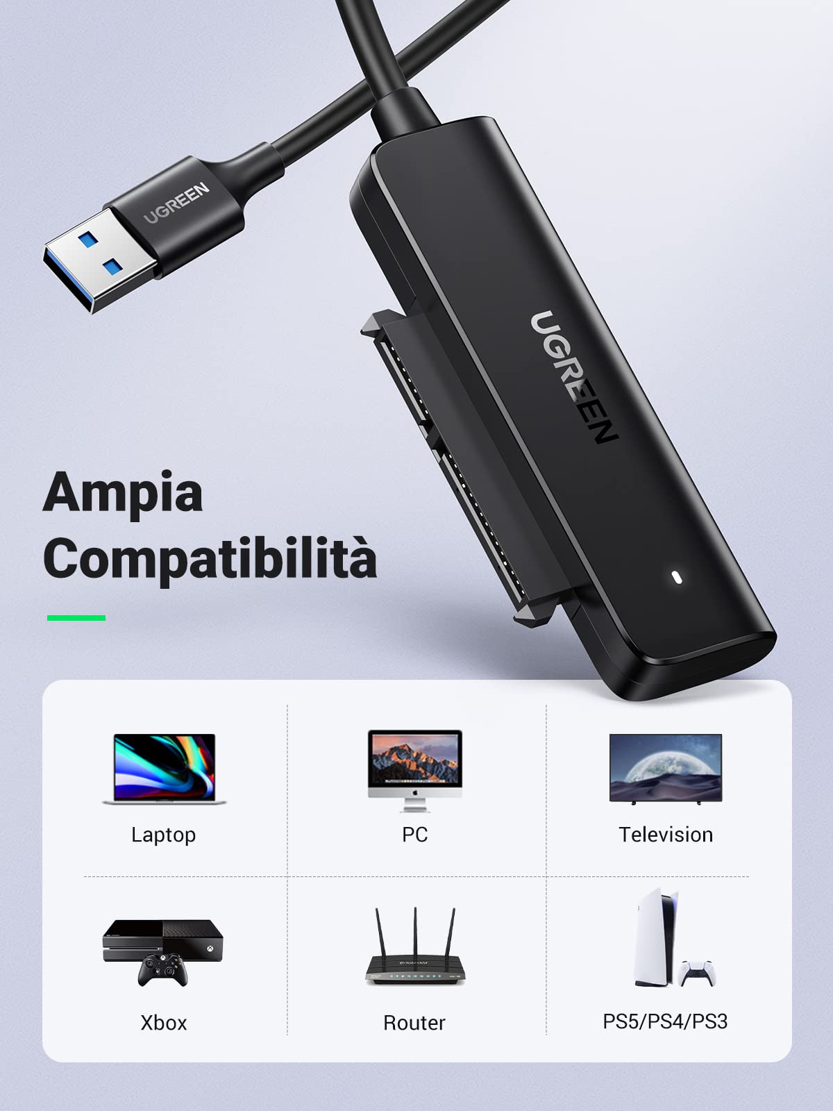 ugreen-adattatore-sata-usb-3-0-per-ssd-hdd-2-5-fino-a-6tb-5gbps image 5