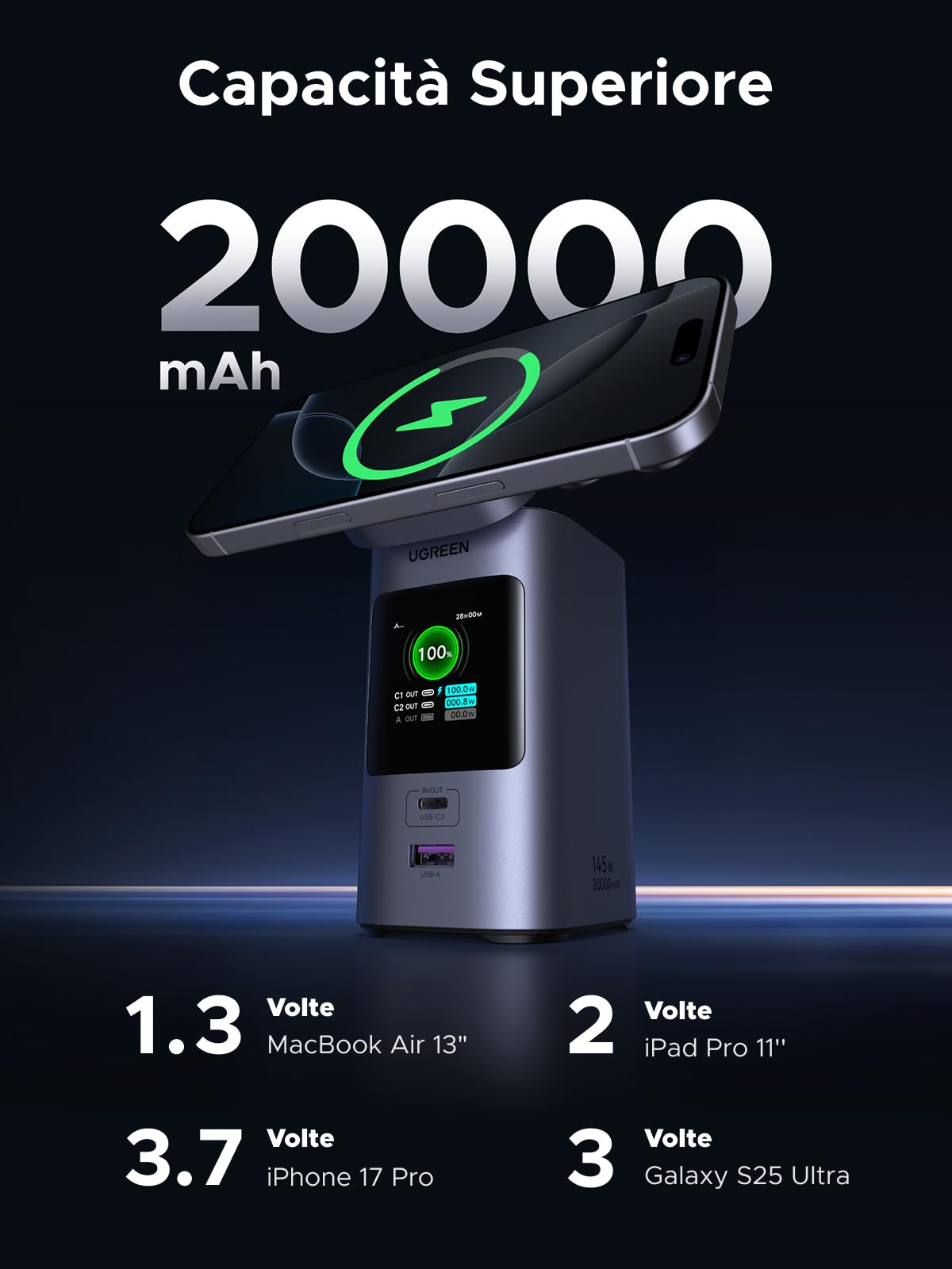 ugreen-nexode-pro-power-bank-20000mah-qi2-15w-magnetico-pd-100w-con-display-tft image 2