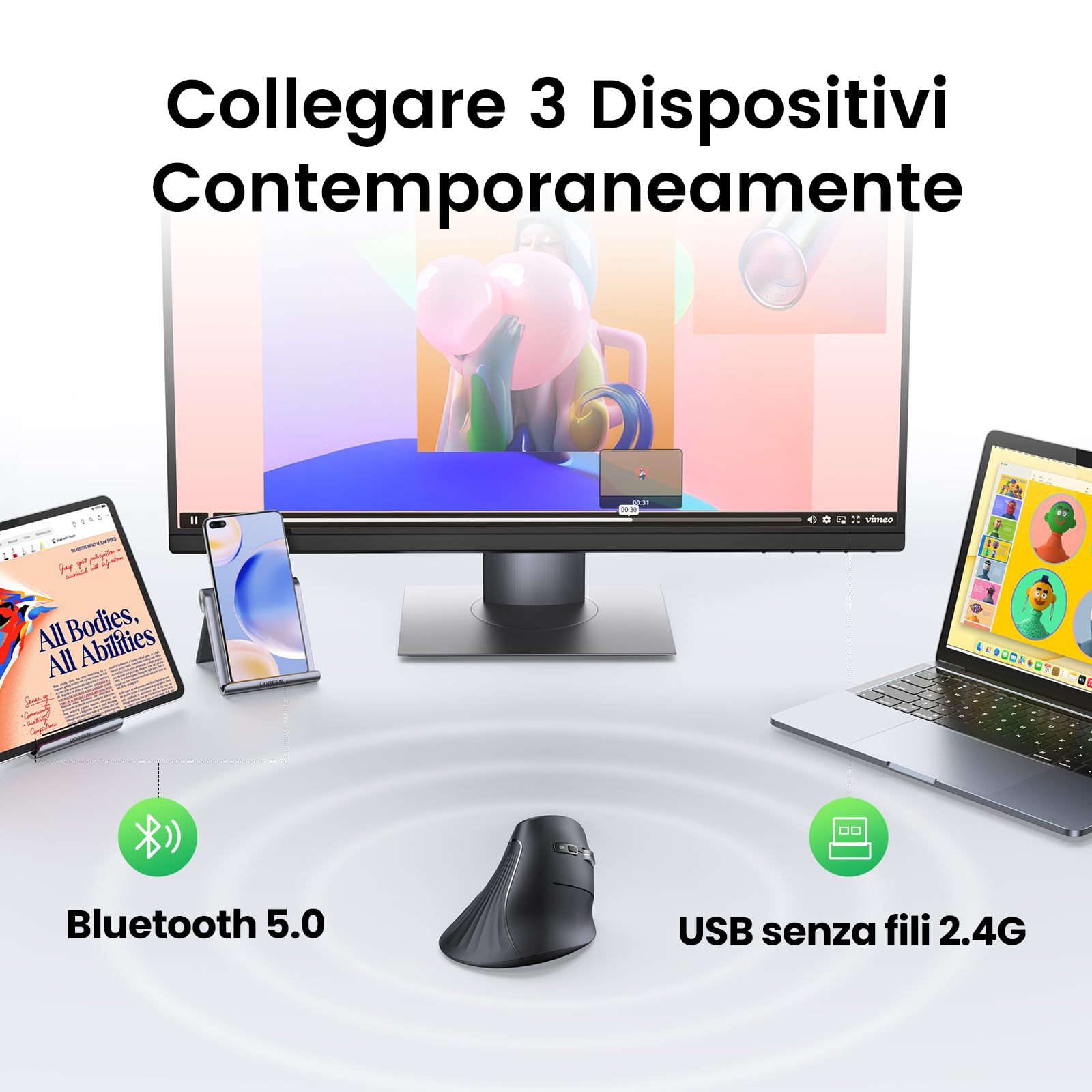 ugreen-mouse-verticale-ergonomico-wireless-bluetooth-5-0-2-4g-4000-dpi image 3