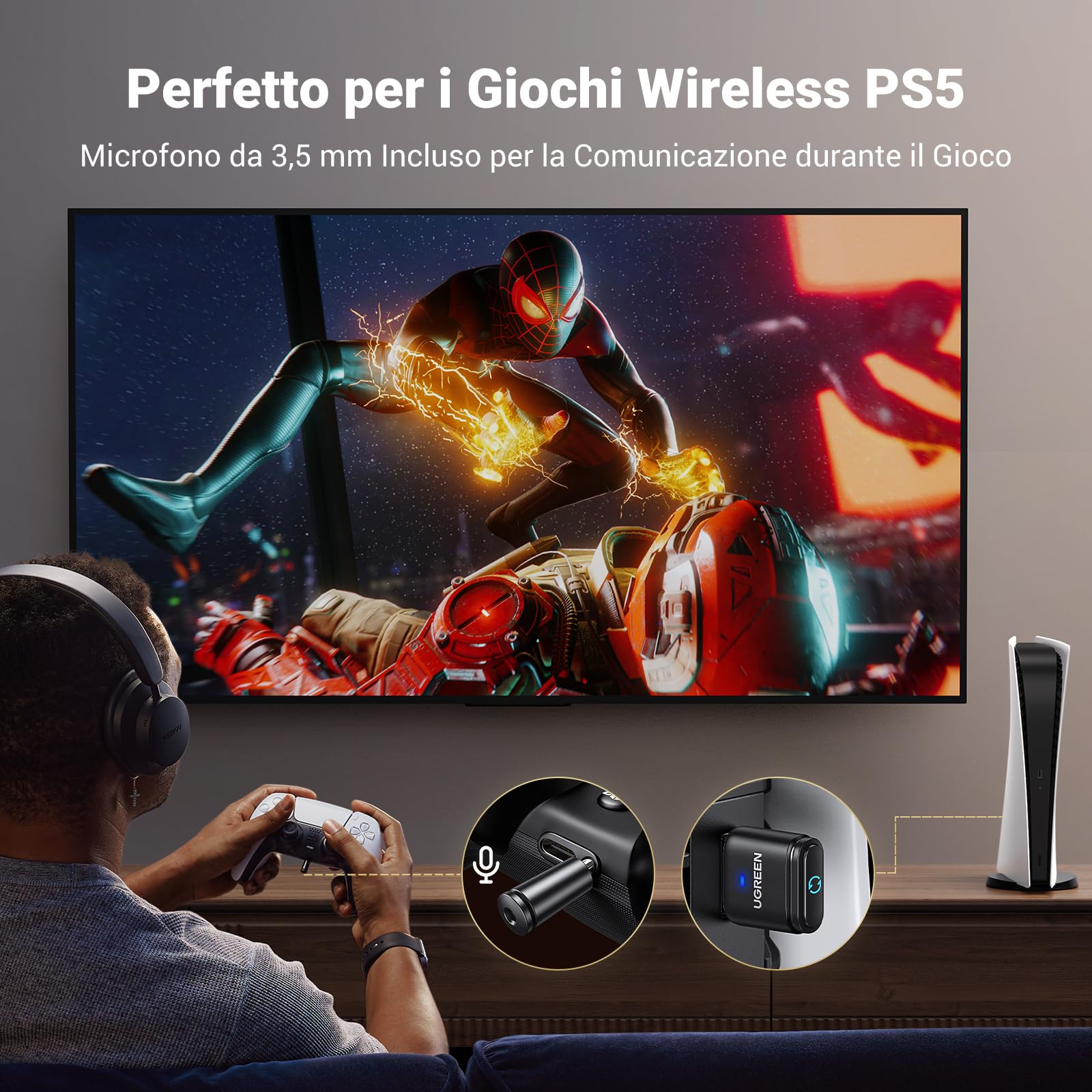 ugreen-adattatore-audio-bluetooth-5-3-usb-aptx-per-ps5-ps4-switch-pc-con-microfo image 3