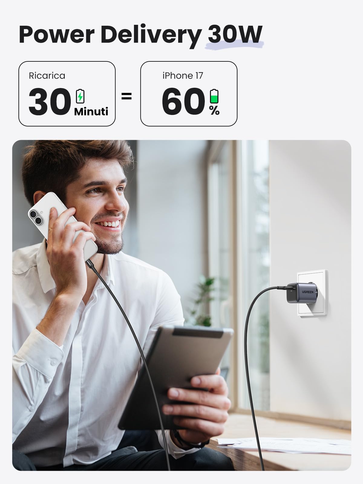 ugreen-nexode-caricatore-usb-c-gan-ii-30w-pd-pps-qc-per-iphone-e-galaxy image 3