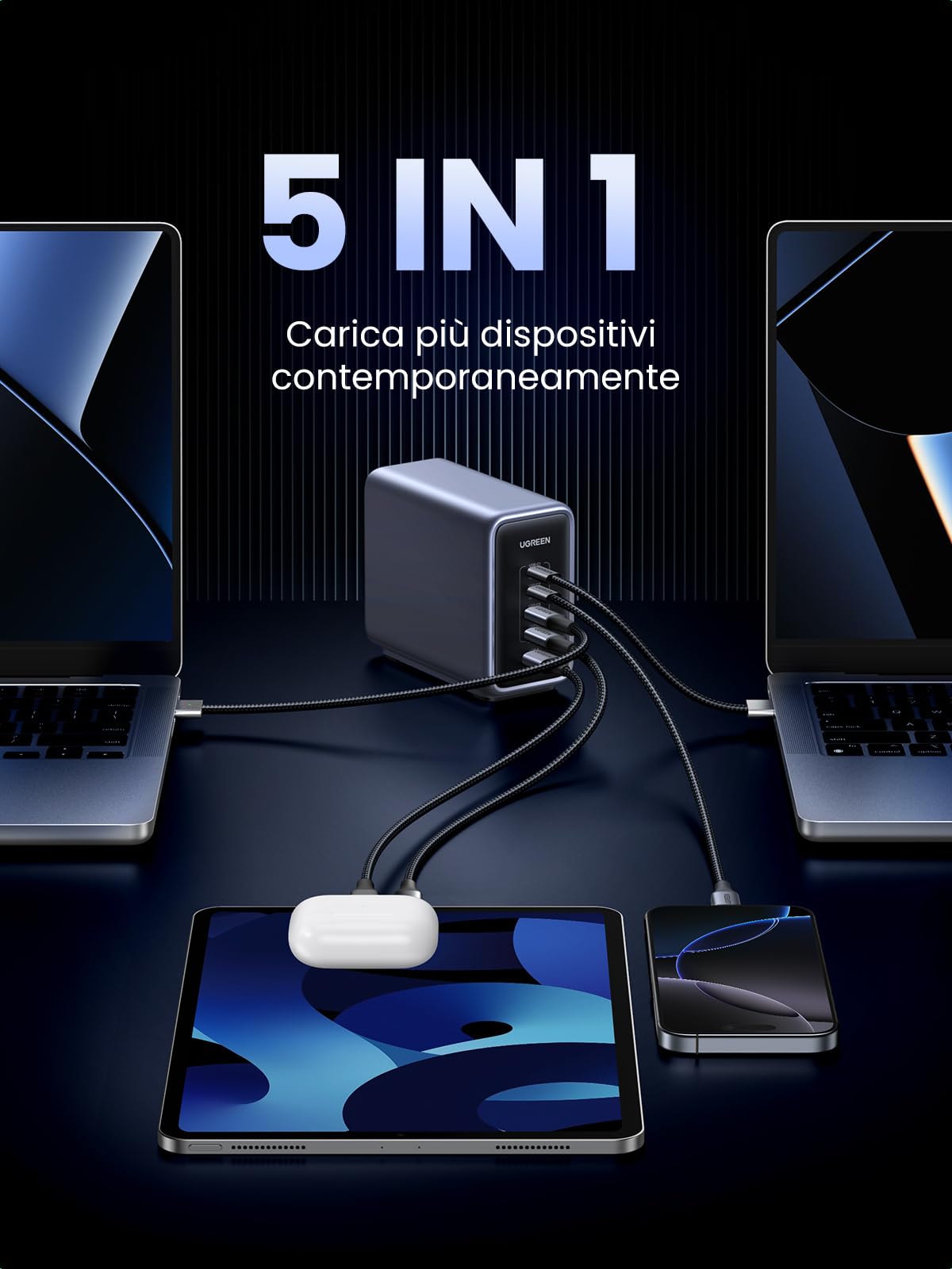 ugreen-nexode-caricatore-usb-c-gan-300w-5-in-1-con-cavo-240w-1-5m image 4