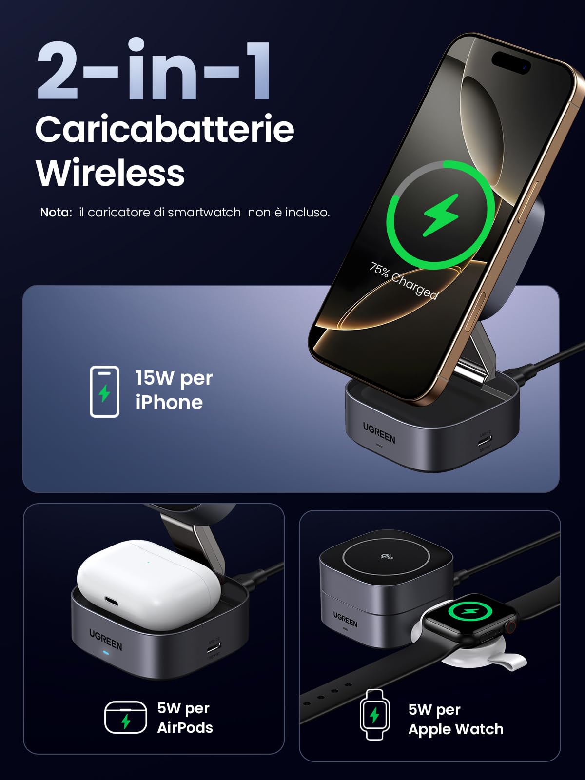 ugreen-magflow-2-in-1-stazione-di-ricarica-wireless-magnetica-qi2-15w-pieghevole image 3
